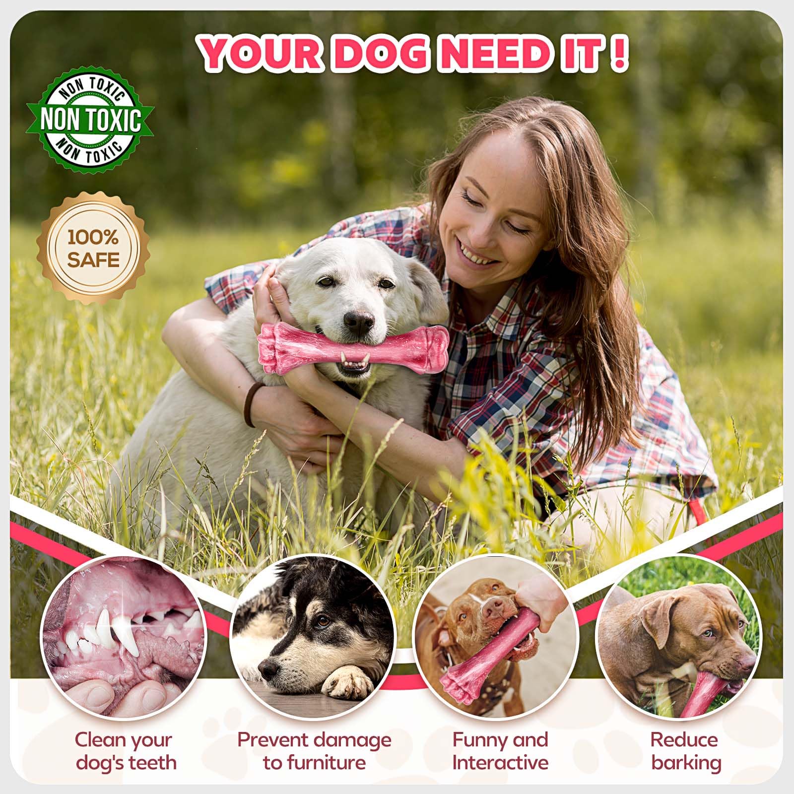 Puptily Dog Toys For Aggressive Chewers, Indestructible Dog Bones For Aggressive Chewers, Tough Chew Toy For Heavy Duty Dogs, Bi