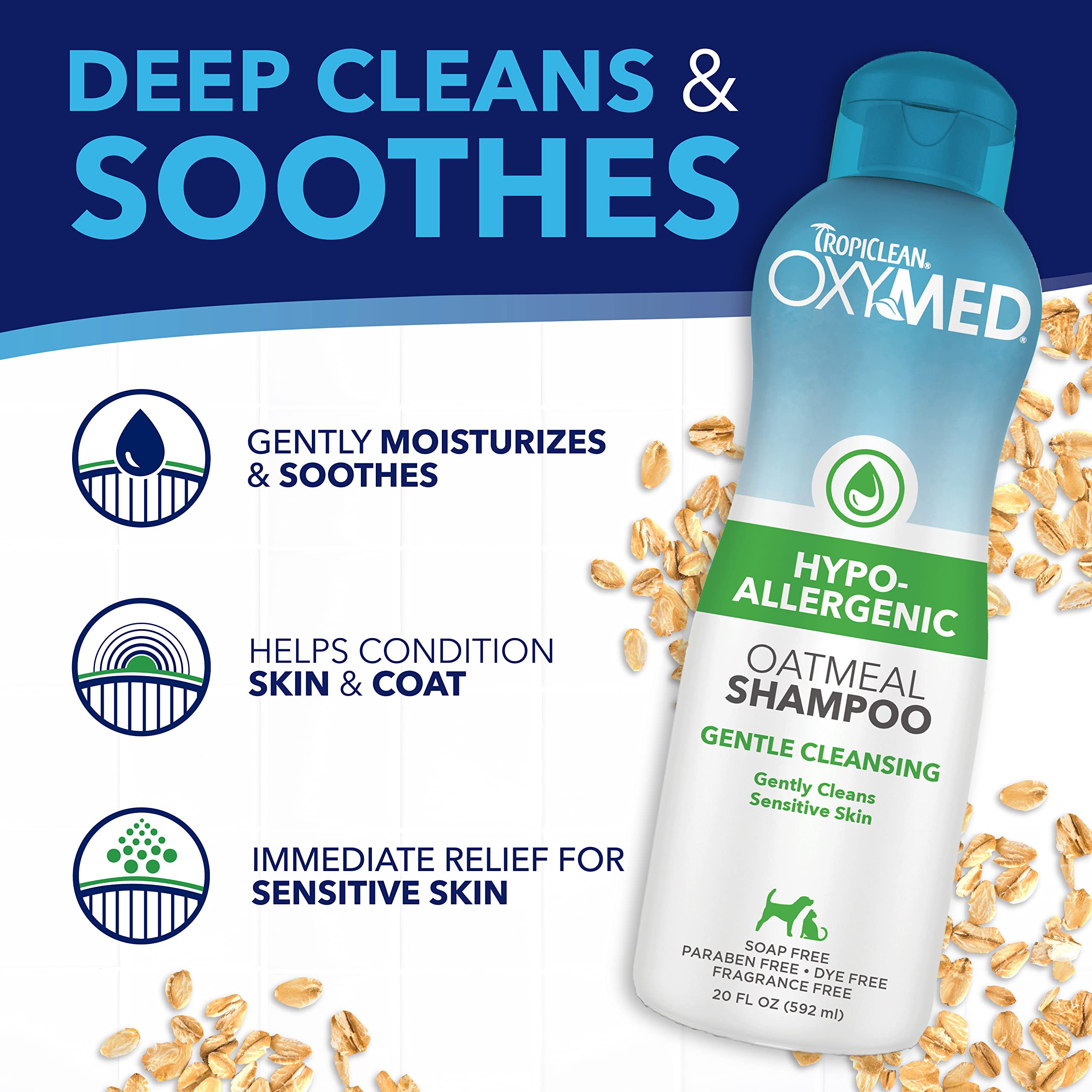 Tropiclean Oxymed Hypoallergenic Dog Shampoo For Allergies And Itching, Skin Soothing Shampoo For Pets With Sensitive Skin, Tear