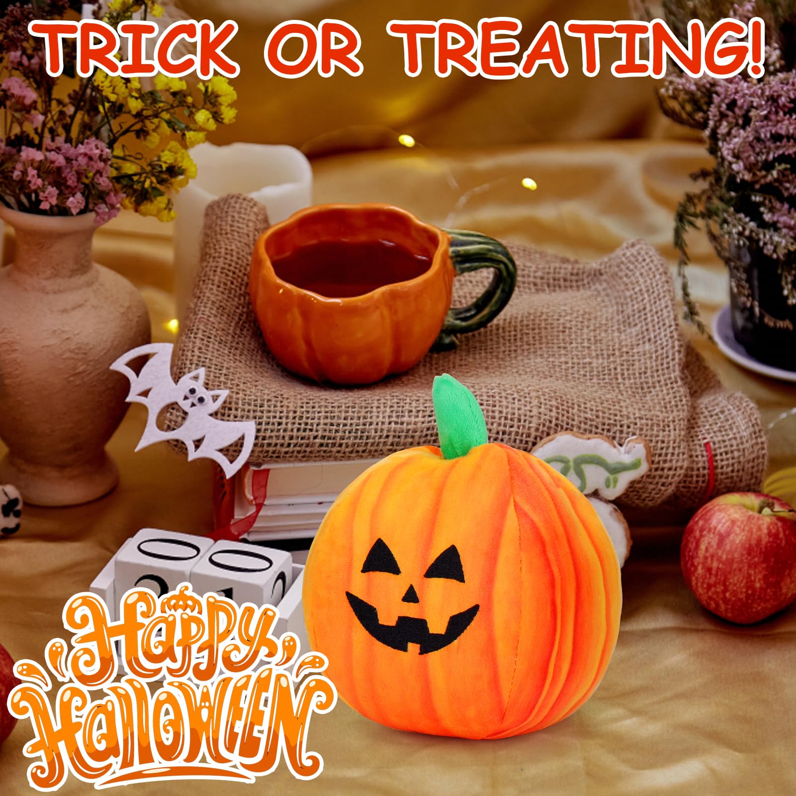 Halloween Dog Toys - Interactive Dog Toys for Boredom, Active Rolling Bouncing Ball with Pumpkin Plush Cover for All Breeds, Mov