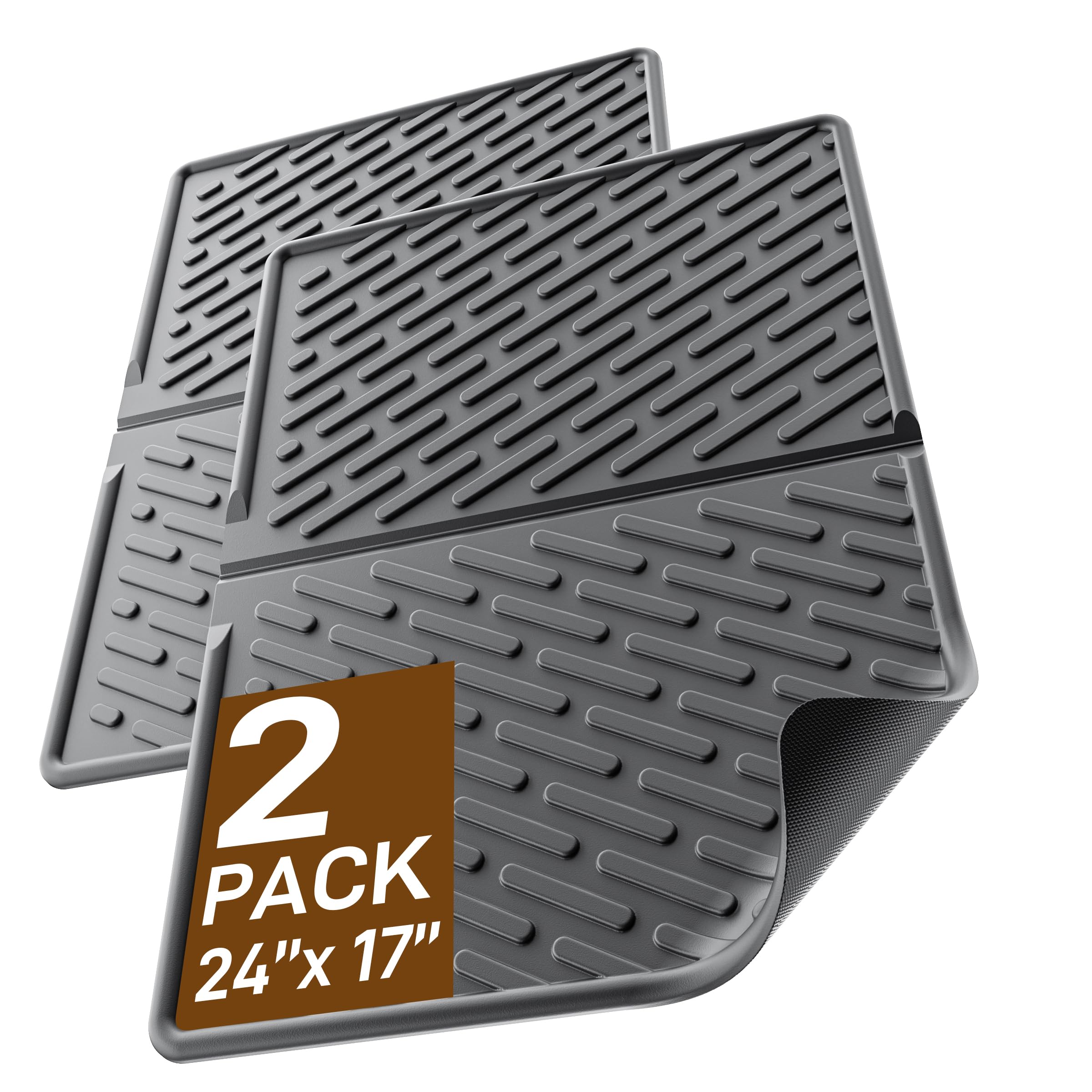 Kaxionage Cat Litter Mat With Grooves & Raised Edge, Urineproof/Waterproof,Litter Scattering Control,Easy To Clean (24 * 17In-Bl