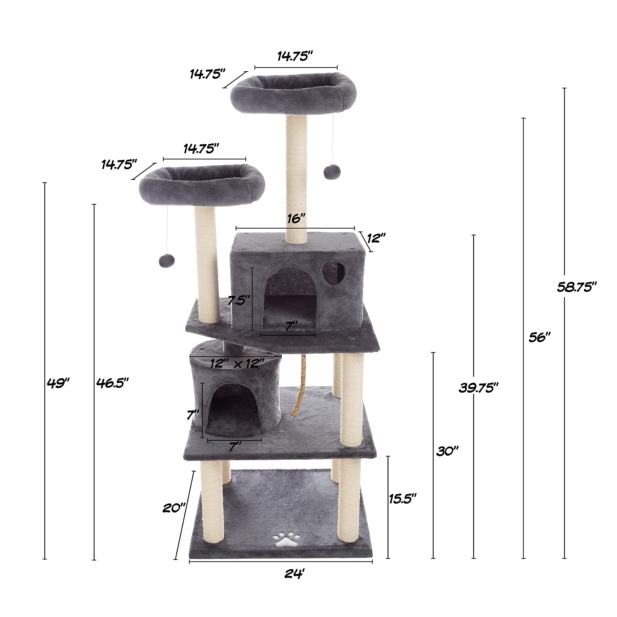 5-Tier Ultimate Cat Tree - 8 Cat Scratching Posts, 2 Padded Perches, 2 Kitty Huts, and 3 Hanging Toys for Multiple Cats by PETMA