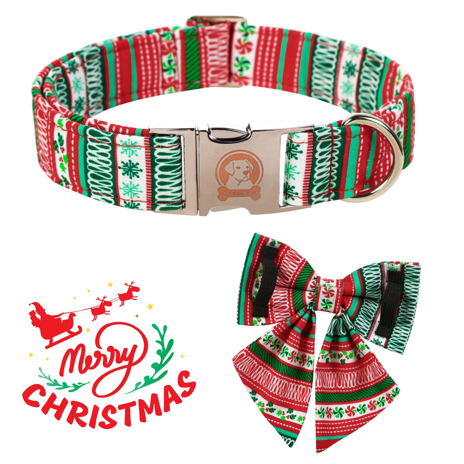 Mr. Chubbyface Christmas Plaid Dog Collar For Boy Girl Dogs Adjustable Red Green Dog Collar Sailor Bow Tie For Small Medium Larg