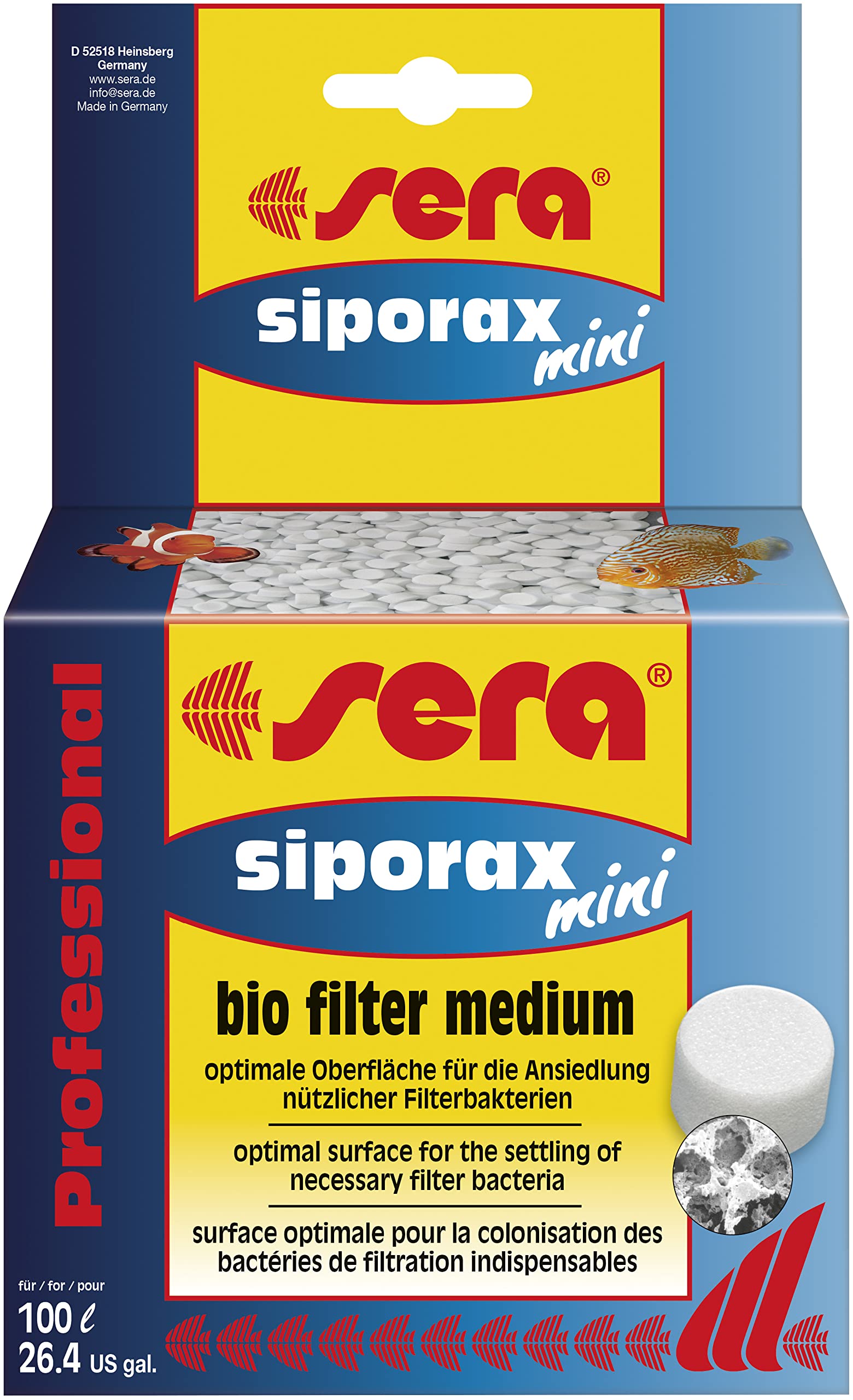 Sera Siporax Mini Professional 130 G, 4.5 Oz. Aquarium Filter Accessories, White, Model Number: 8477
