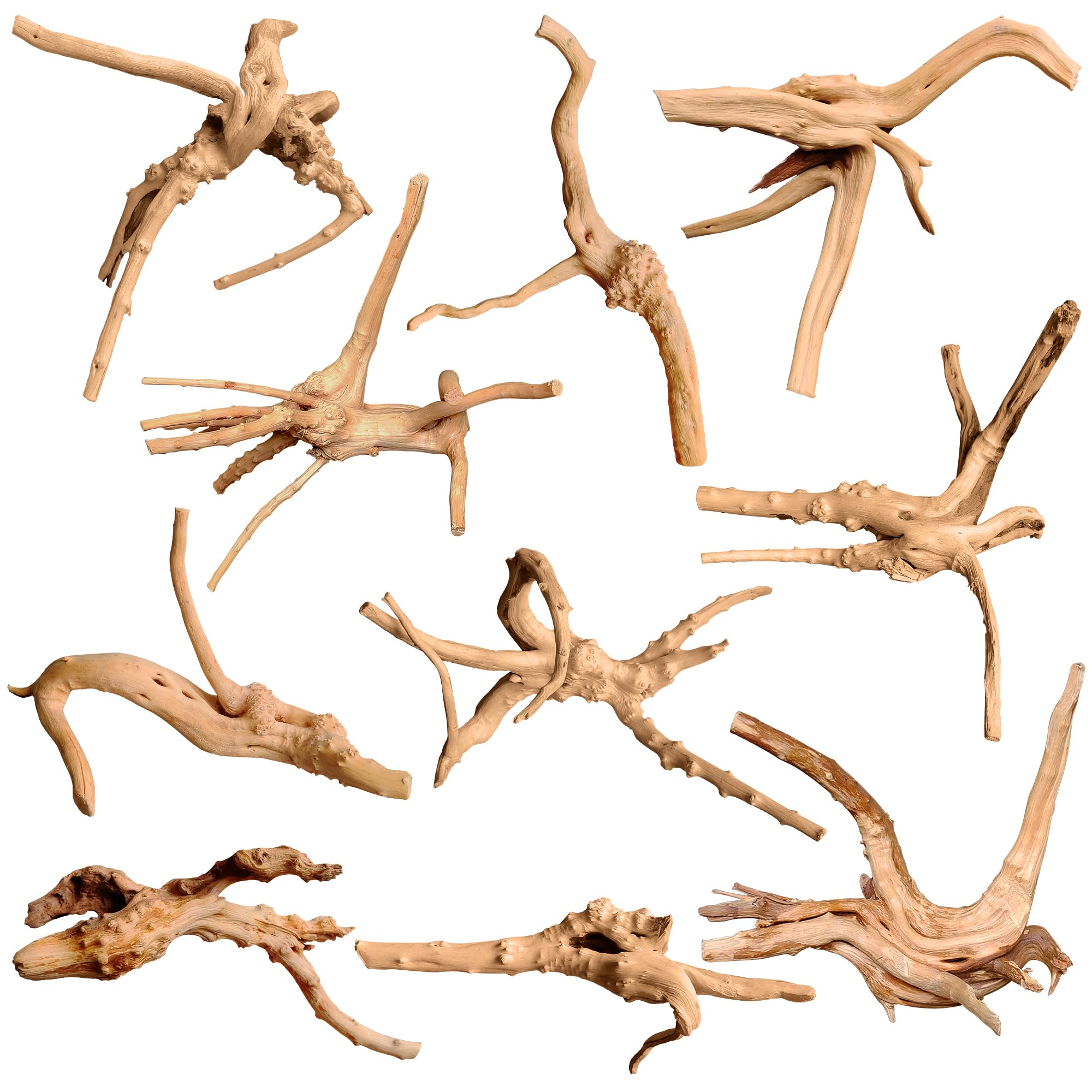majoywoo Natural Small Driftwood for Aquarium Decor Fish Tank Decorations, Assorted Spider Wood Branch 2-4.5 10 Pcs, Reptile Dec