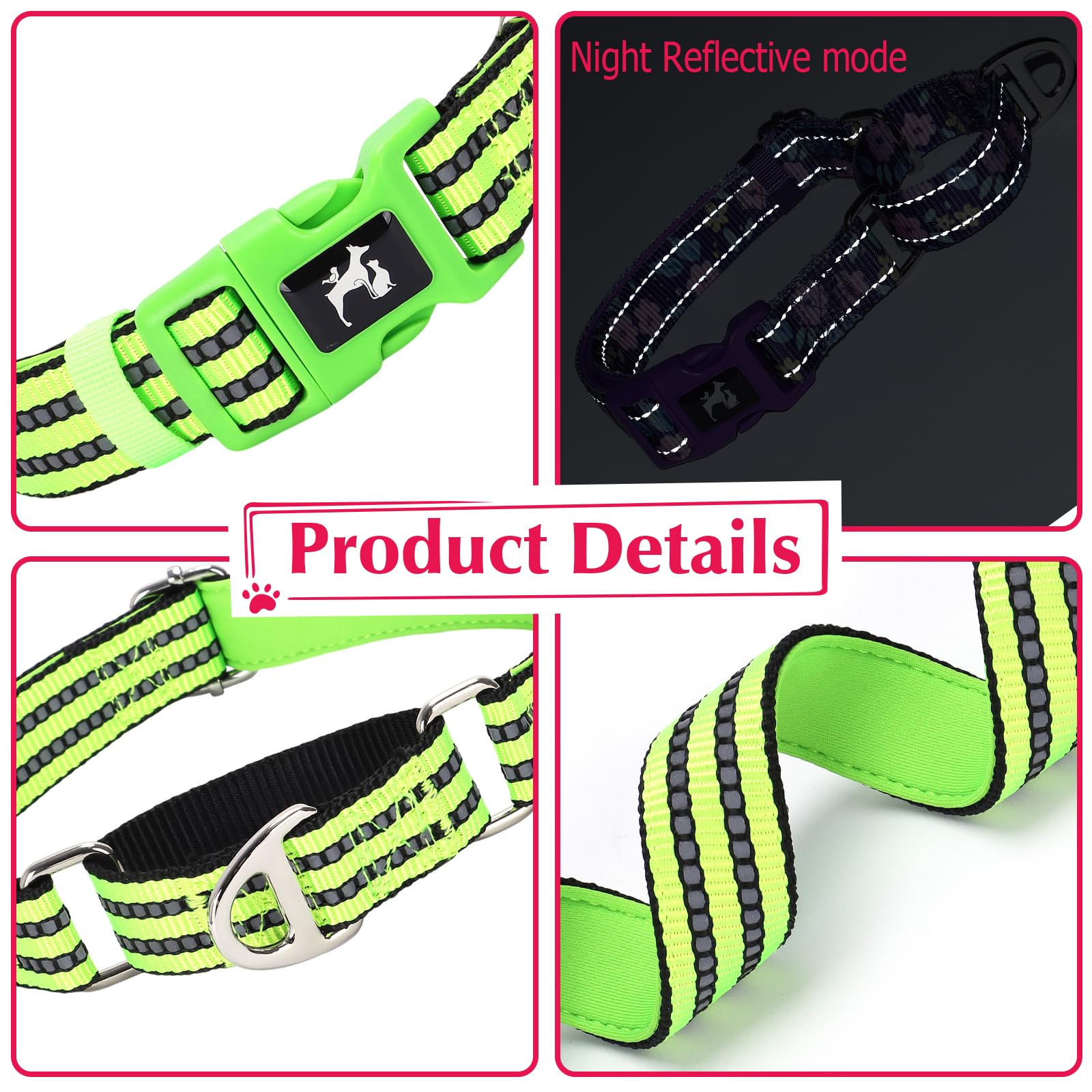 Martingale Dog Collar For Dogs, Reflective Heavy Duty Adjustable Collar With Quick Release Buckle, No Slip Collar For Girl Or Bo
