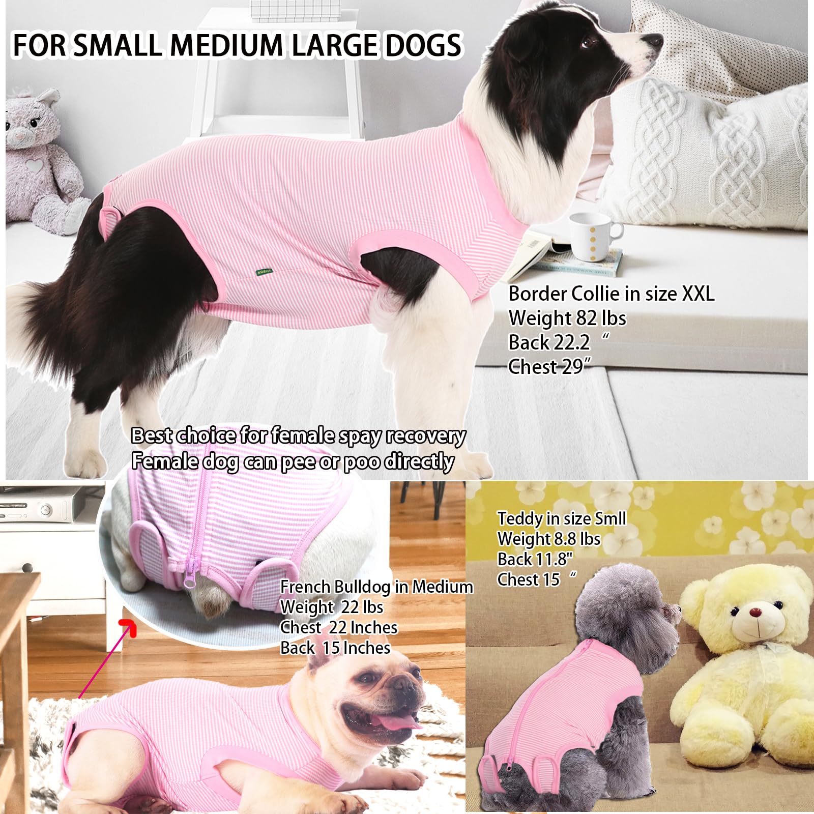 Sychien Dog Recovery Suit Pink Female Spay Surgical Large Shirt, Male Surgery Recovery Suit,Pink-White Striped Xxxl