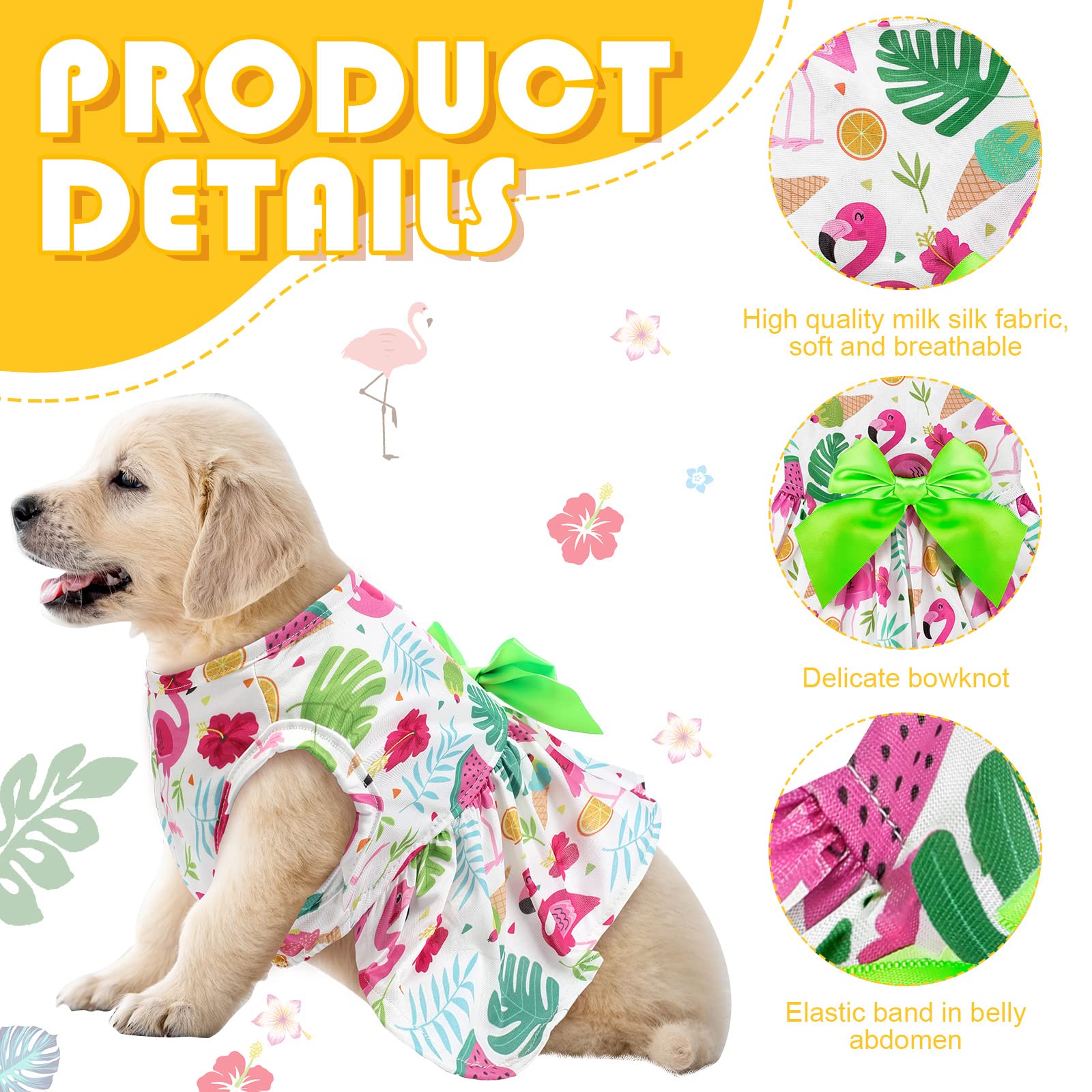 Leifide 8 Pcs Summer Themed Hawaii Dog Dresses Holiday Flamingo Fruit Floral Pattern Pet Skirts Hawaii Puppy Princess Dresses Ou
