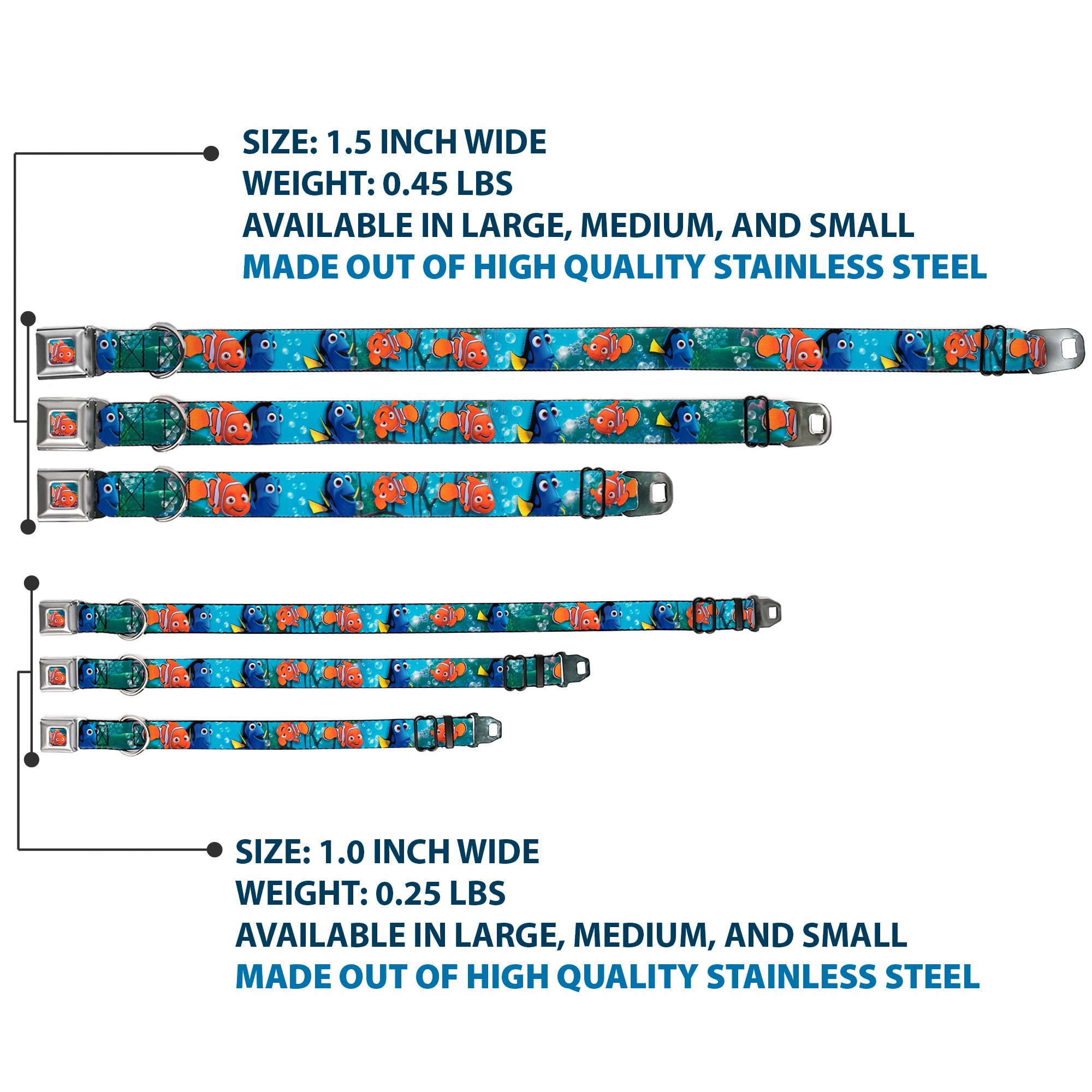 Dog Collar Seatbelt Buckle Nemo Dory Poses 13 To 18 Inches 1.5 Inch Wide