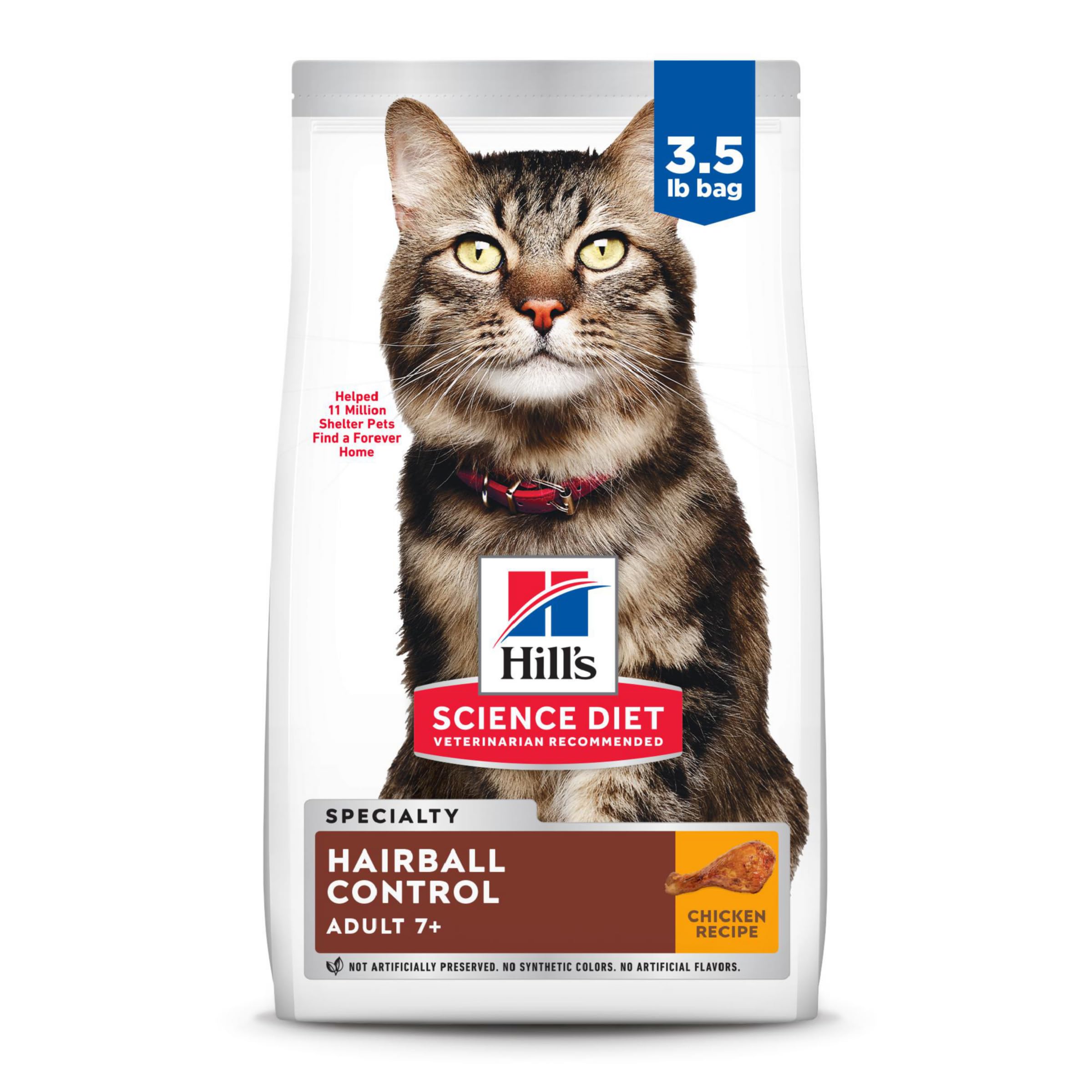 Hills Science Diet Hairball Control, Senior Adult 7+, Hairball Control Support, Dry Cat Food, Chicken Recipe, 3.5 lb Bag