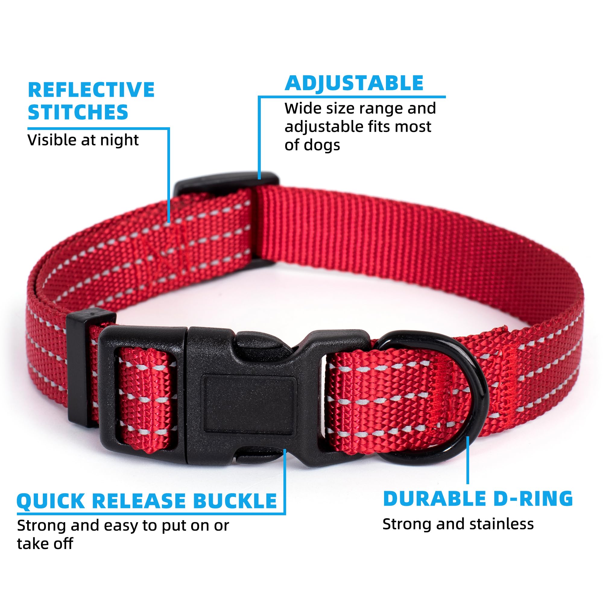 Mile High Life Dog Collar | Nylon Reflective Dog Collars | Light Weight Puppy Collars | Red Dog Collars For Small Dogs (Solid Re