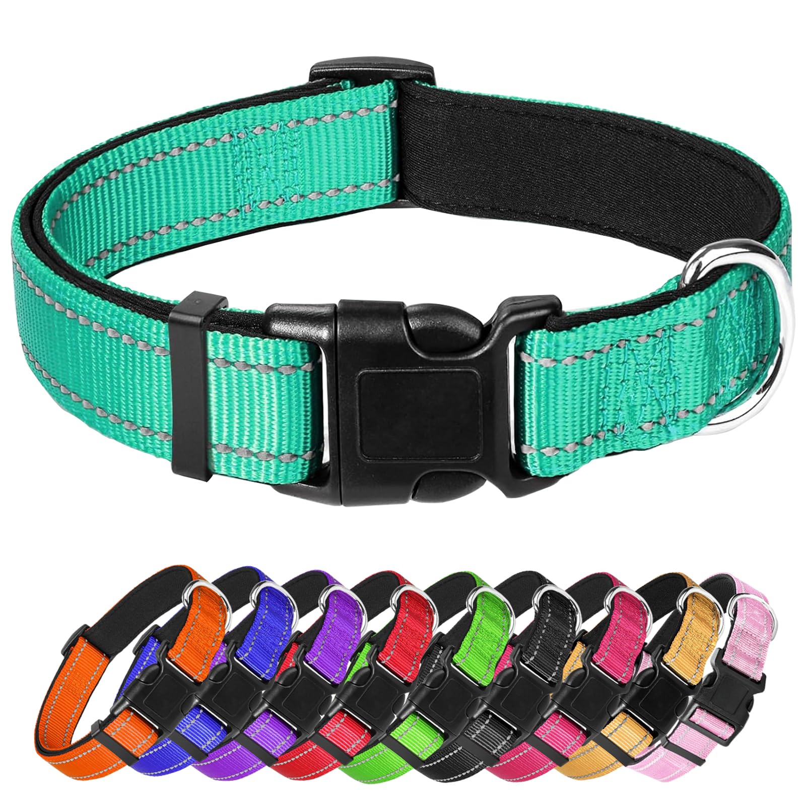 Medium Dog Collar, Reflective Pet Collar With Buckle Adjustable Safety Nylon Collars For Small Medium Large Dogs, Teal