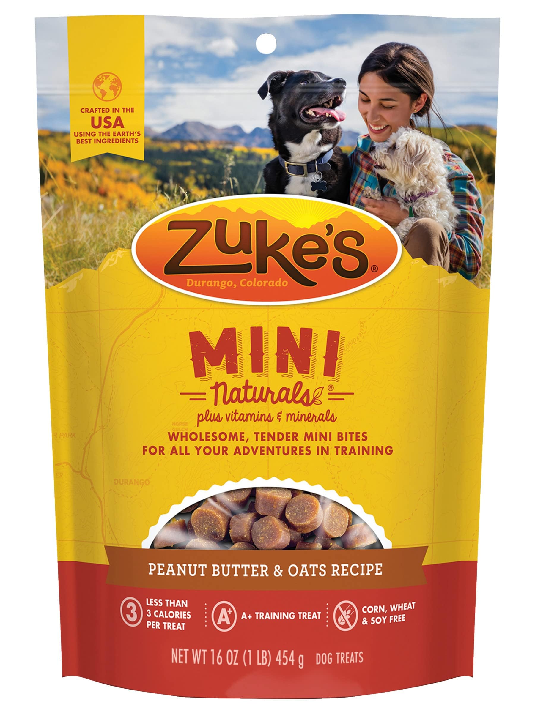 Zukes Mini Naturals Dog Training Treats, Soft Mini Dog Treats with Vitamins & Minerals, Made for All Breed Peanut Butter, 16 Ou