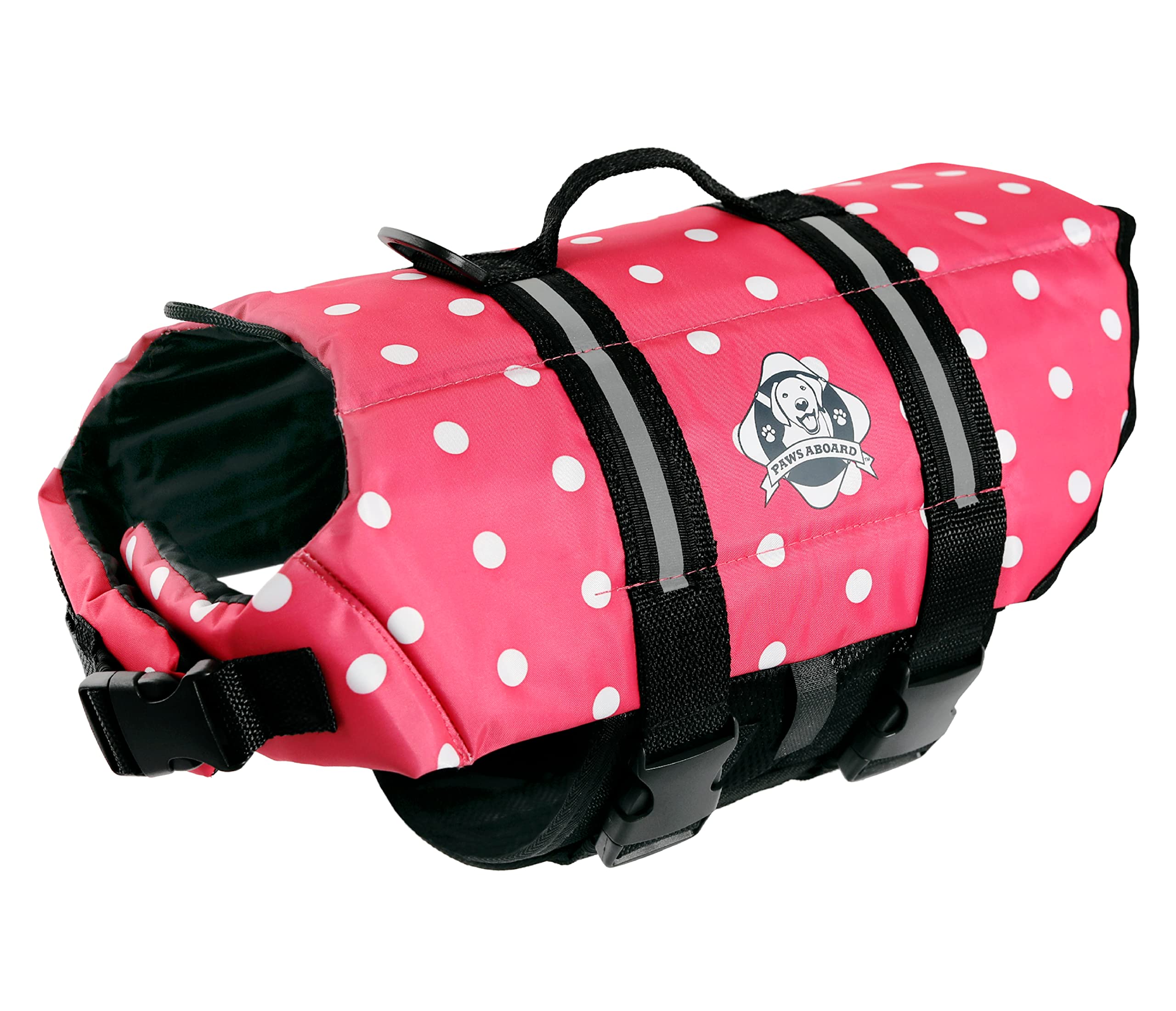 Paws Aboard Dog Life Jacket - Keep Your Canine Safe with a Neoprene Life Vest for Swimming and Boating - Available in Different Sizes, Color and Design to Choose - Pink & White Polka Dot, Medium