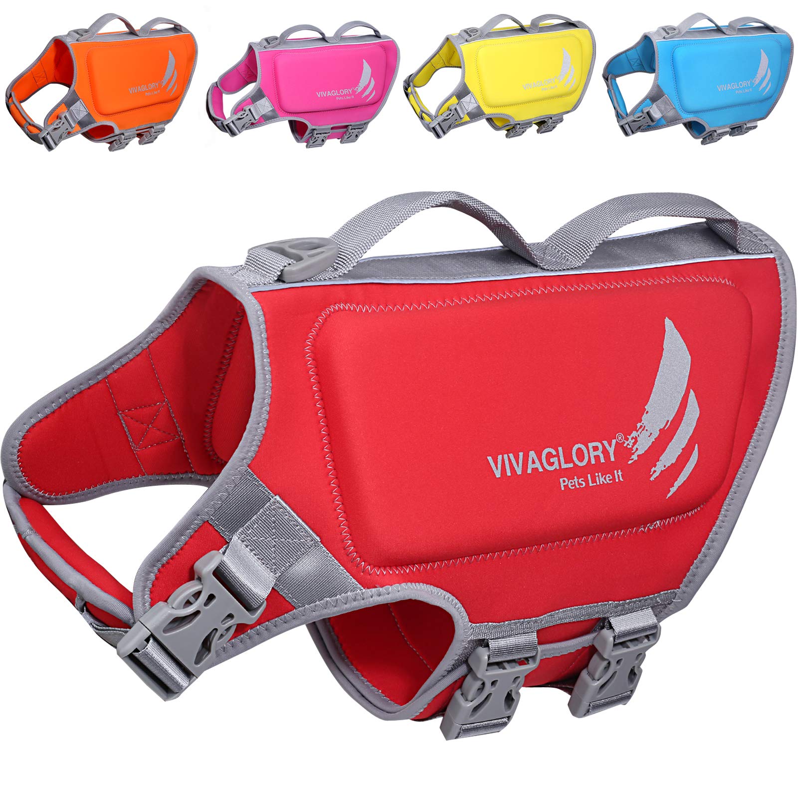 Vivaglory Dog Life Jacket, Dog Life Vest For Swimming & Boating, Neoprene, Red, Xlarge