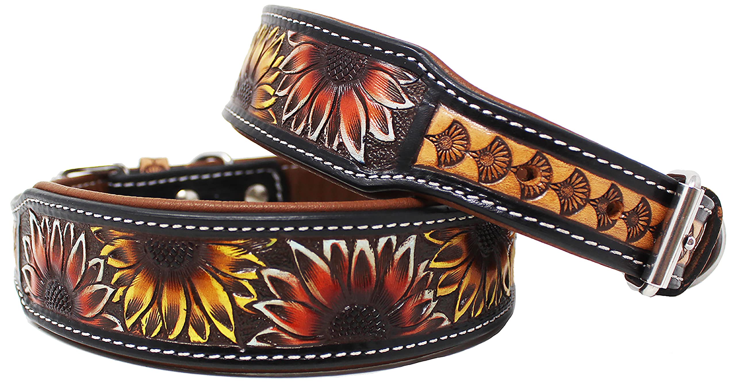 Challenger Medium 17''- 21'' Padded Leather Hand Crafted Tooled Dog Collar 60Fk45