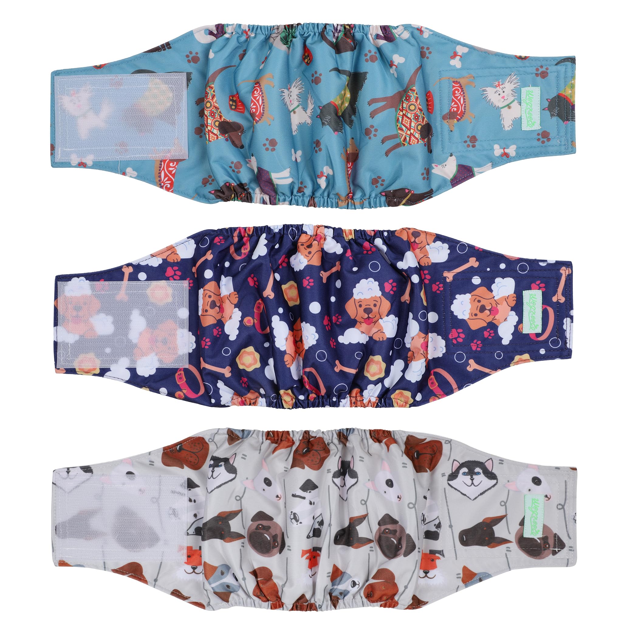 Wegreeco Washable Male Dog Belly Band (Stylish Pattern)- Pack Of 3 - Washable Male Dog Belly Wrap, Dog Diapers Male (Lovely Dogs, X-Large)