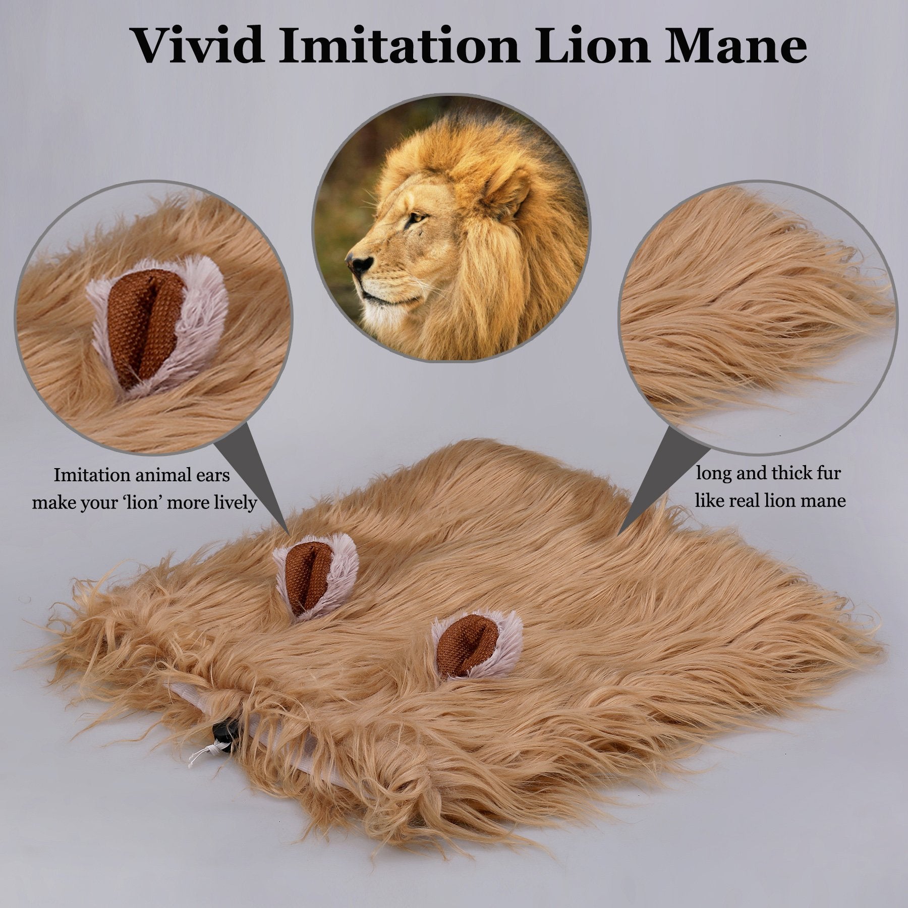 Onmygogo Lion Mane Wig For Dogs With Ears, Funny Pet Costumes For Halloween Christmas (Size L, Yellow)