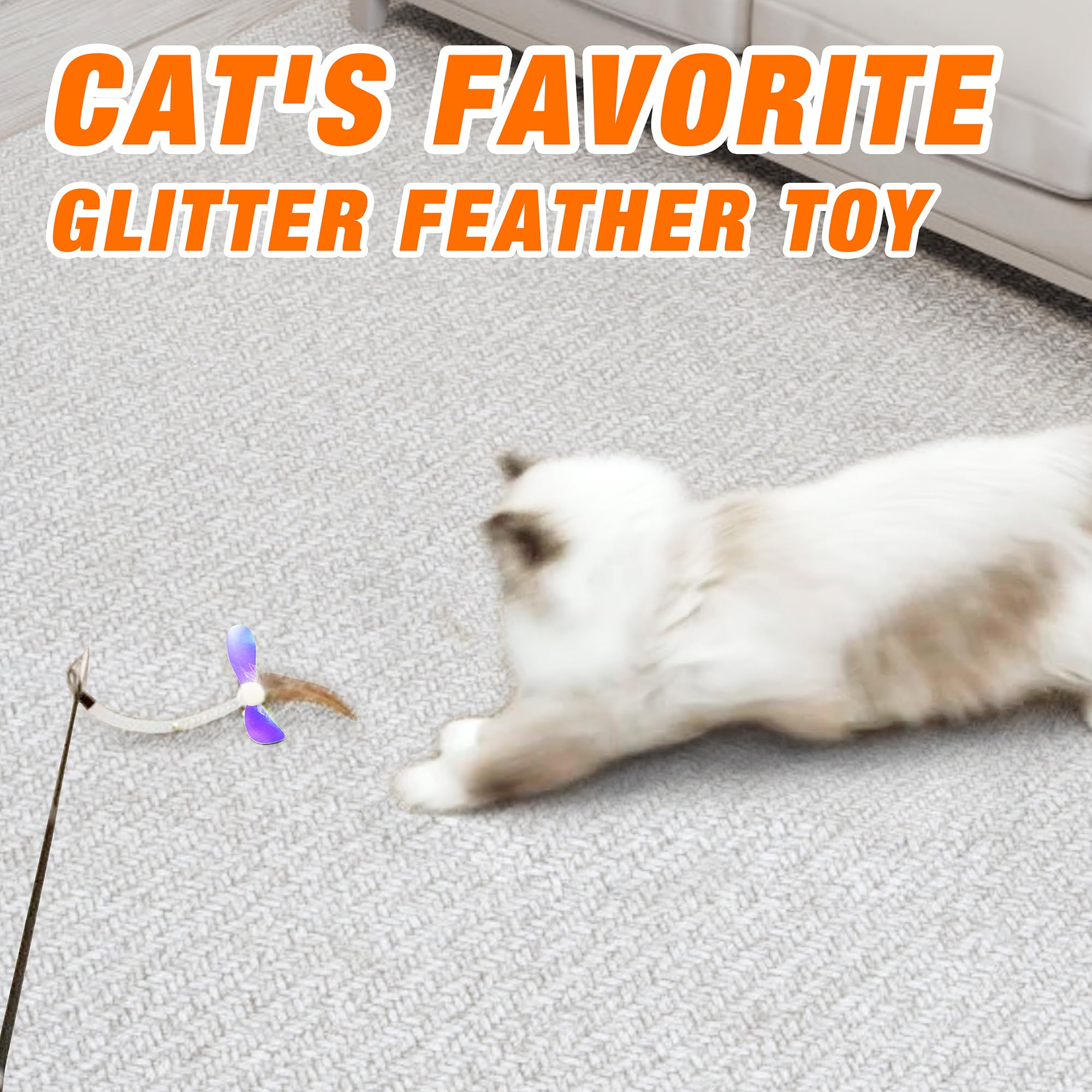 JXFUKAL Cat Feather Toy Refills, 4Pcs Simulation Butterfly Dragonfly Glitter Piece Feather Cat Lures Cat Wand Attachment Cat Toy