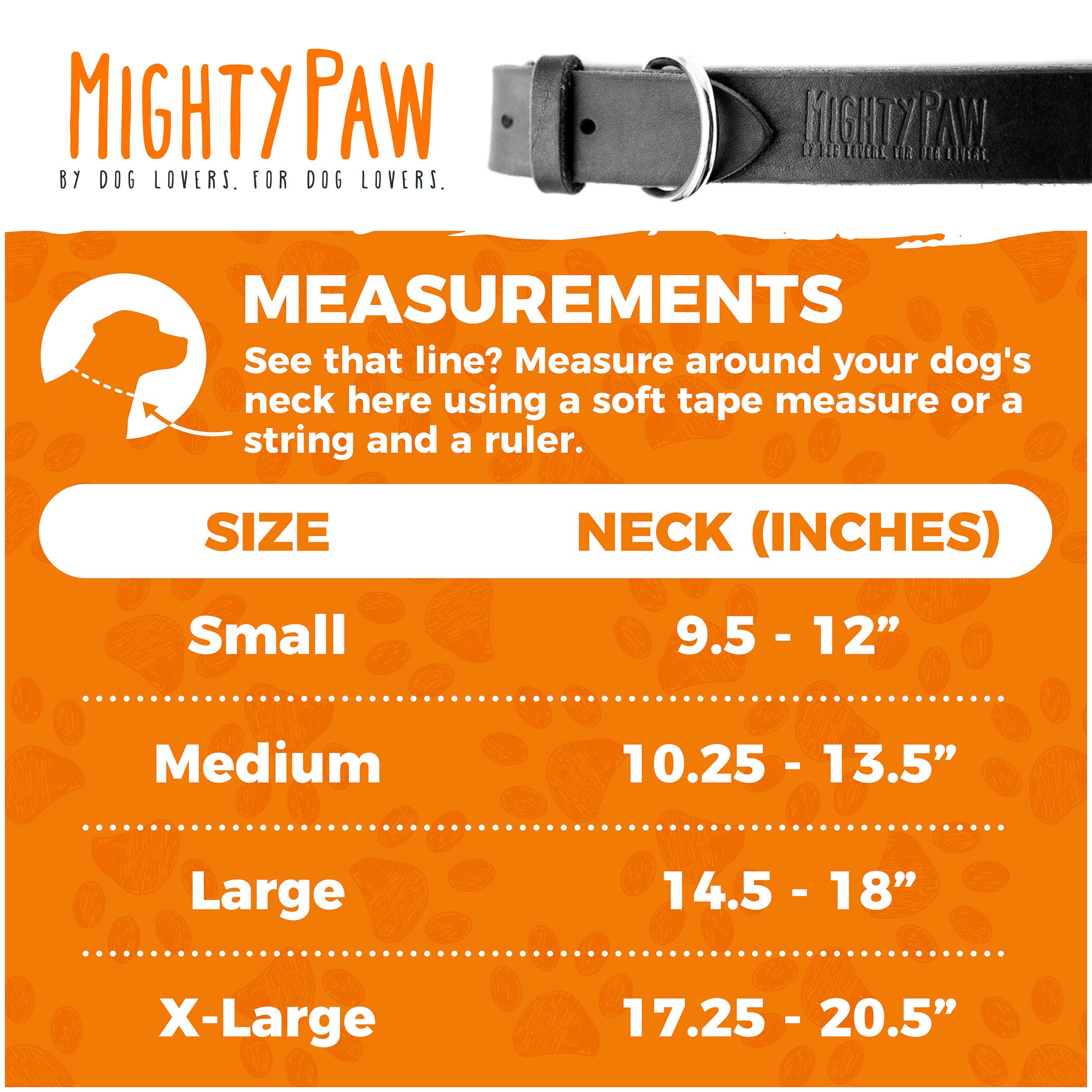 Mighty Paw Leather Dog Collar - Medium Black - Genuine Distressed Leather, Strong Metal Buckle, Comfort for All Breeds