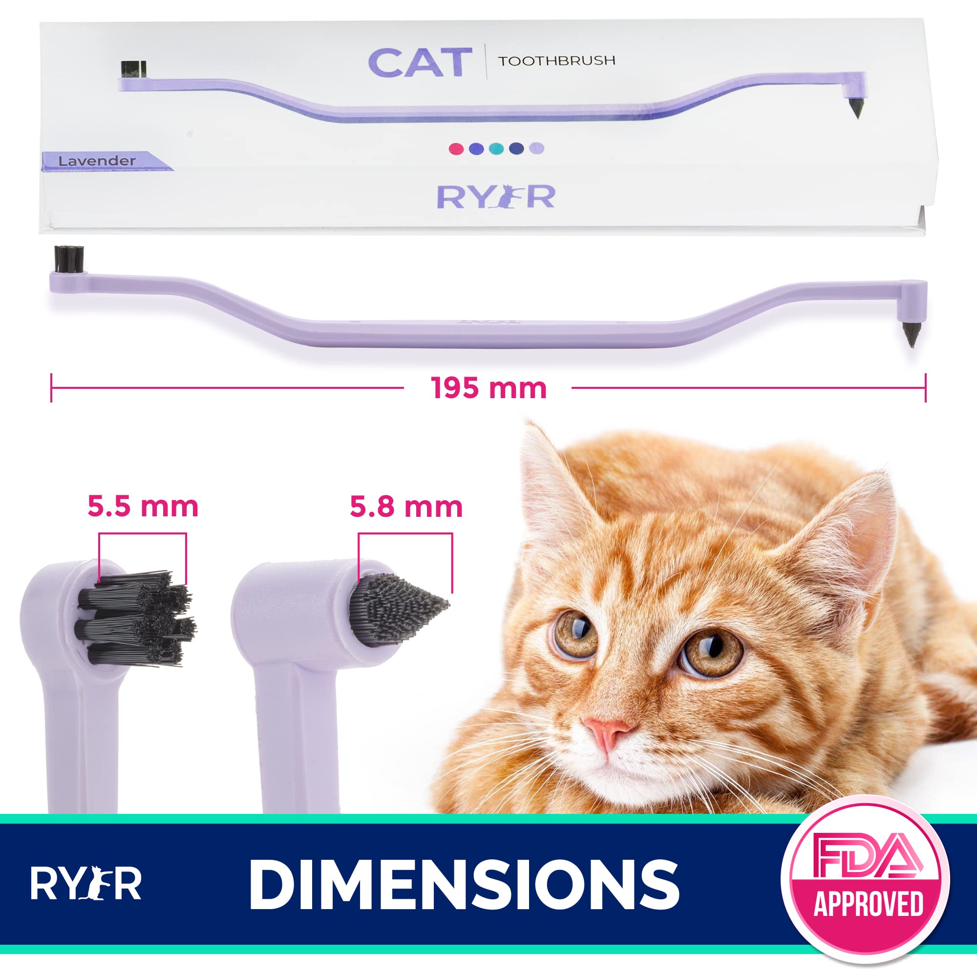 RYERCAT Dual Sided Cat Toothbrush - Kitten Toothbrush with Micro Head to fit into Cat/Kittens Mouth - Cat Dental Care Supplies -