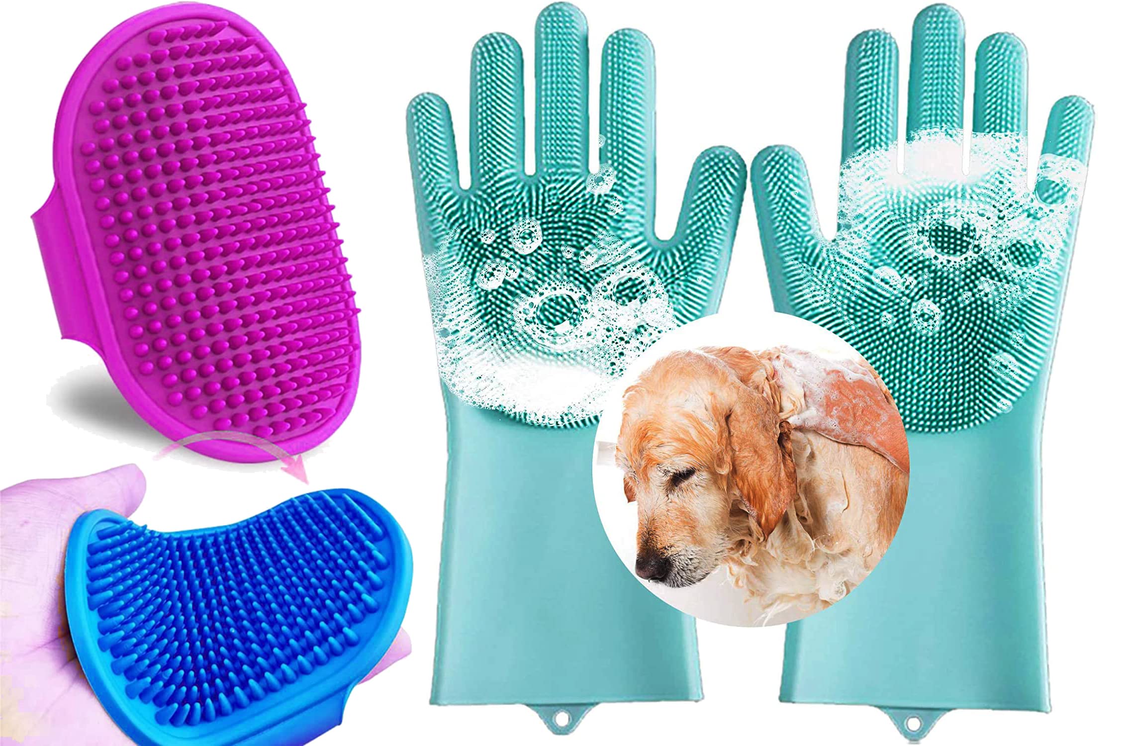 Bathing Accessories For Pet Bath Pet Massage Rubber For Dogs And Cats Hand Grooming Shampoo Washing Soothing Rubber Bristles Han