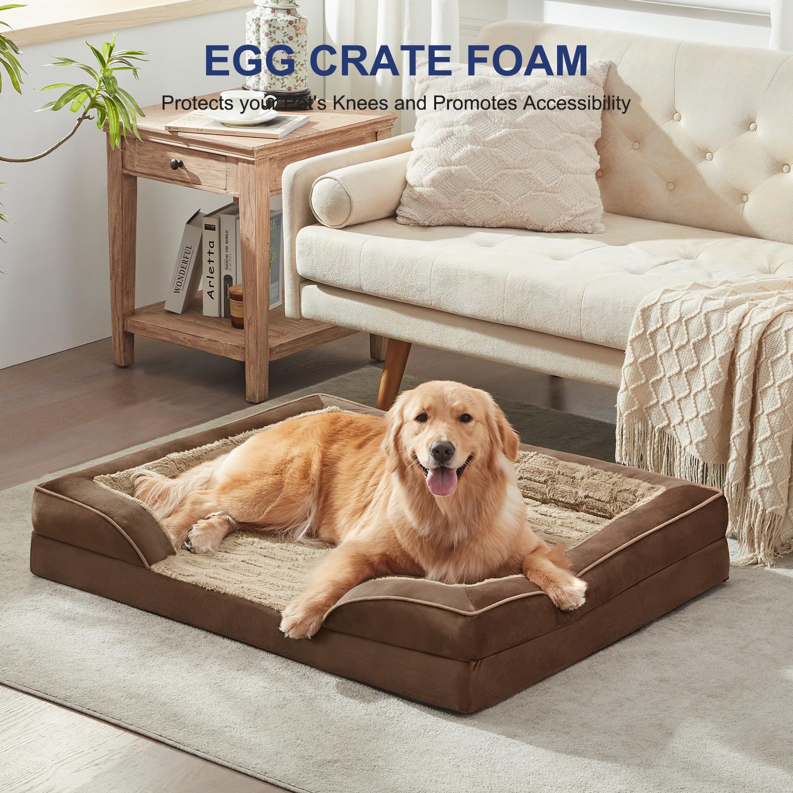 FURTIME Orthopedic Dog Bed - XL Washable Foam Couch Bed, 42''x32'', Brown, Waterproof with Nonskid Bottom