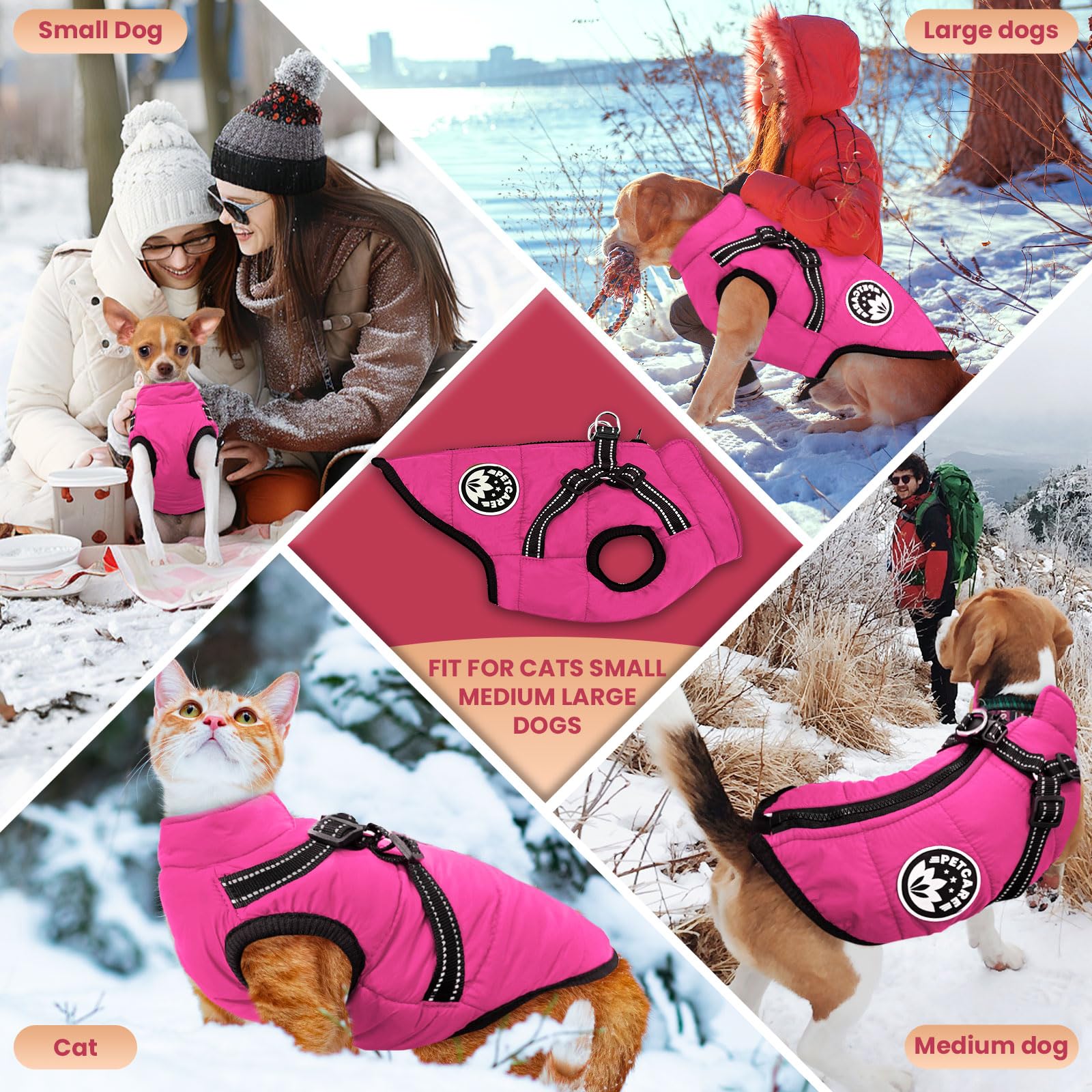Petcare Winter Dog Coat - Built-In Harness, Waterproof, Warm Fleece Vest, Snowsuit, Reflective, Cold Weather Coats - Small To La