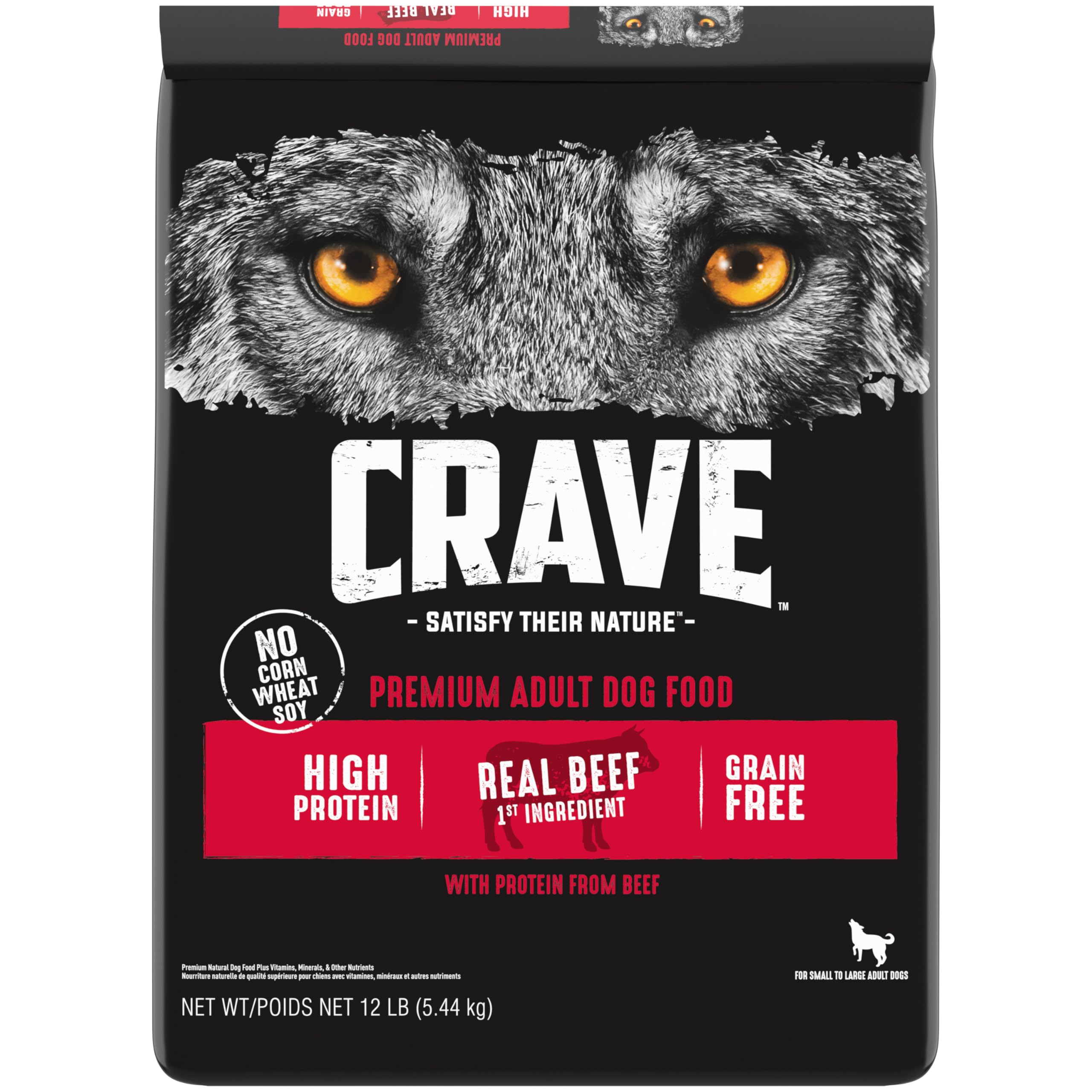 CRAVE Grain Free High Protein Adult Dry Dog Food, Beef, 12 lb. Bag