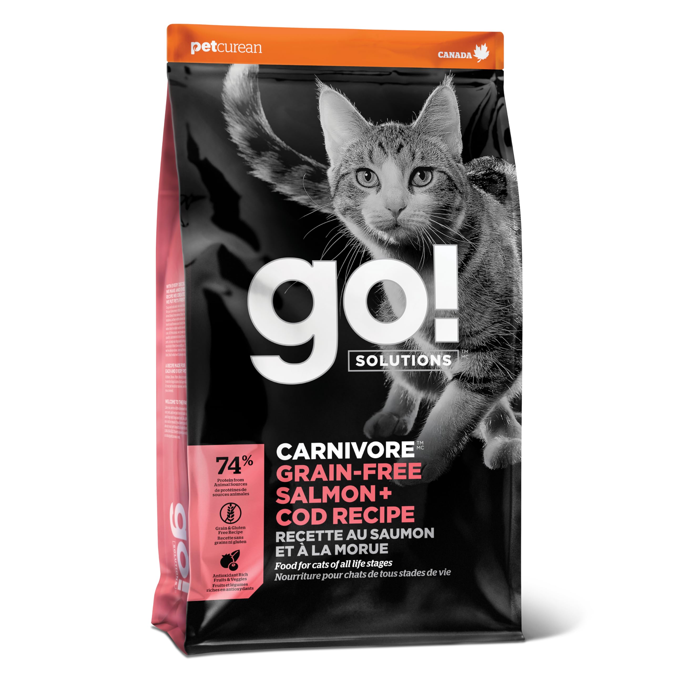 Go! Solutions Carnivore, Grain-Free, Protein Rich Dry Cat Food, Salmon and Cod Recipe, 16 lb Bag