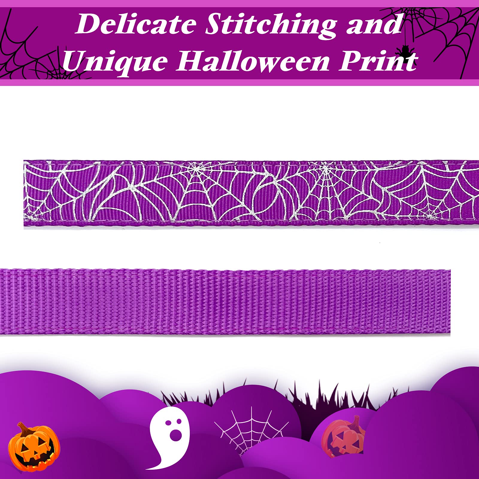 Azuza Halloween Dog Collars With Bow Cute Sequined Spider Purple Dog Collar With Lace Bow Tie Gifts On Halloween For Medium Dogs