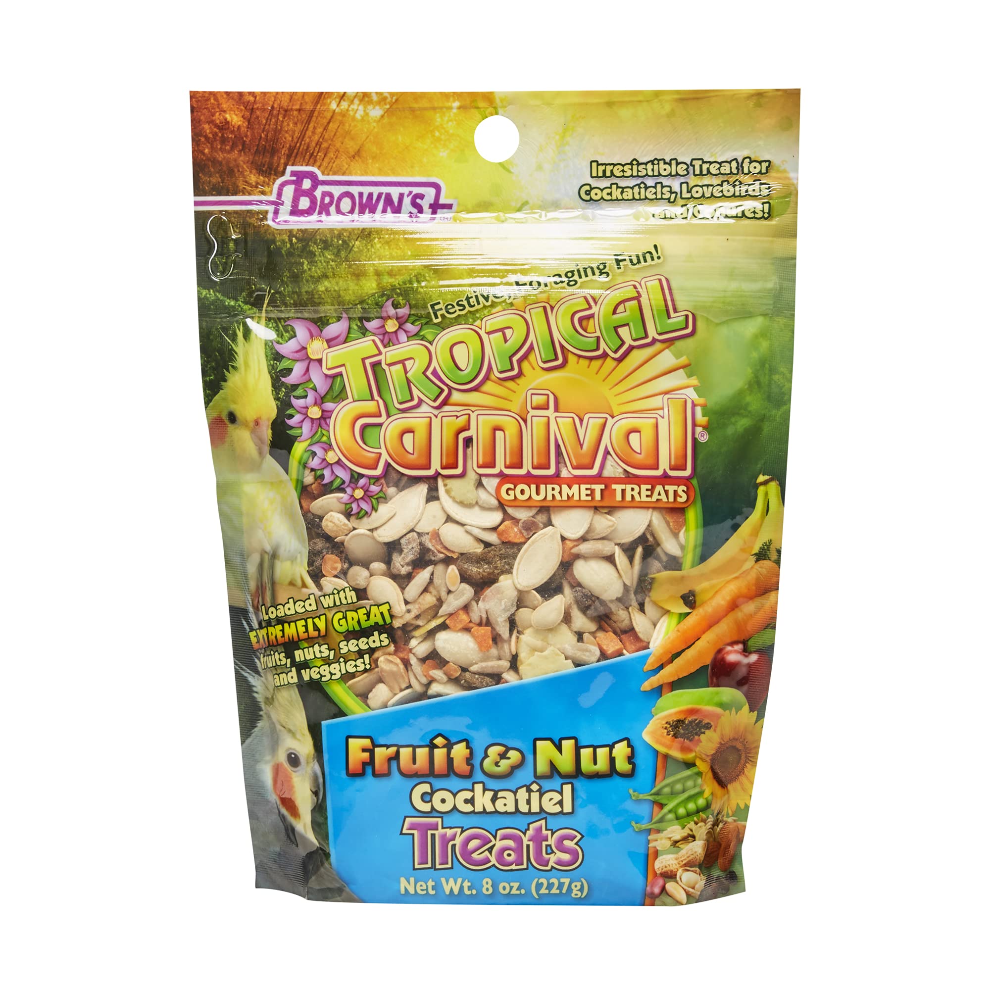 F.M. Browns Tropical Carnival Fruit and Nut Cockatiel Treats - Fruits, Nuts, Seeds and Veggies - 8 oz