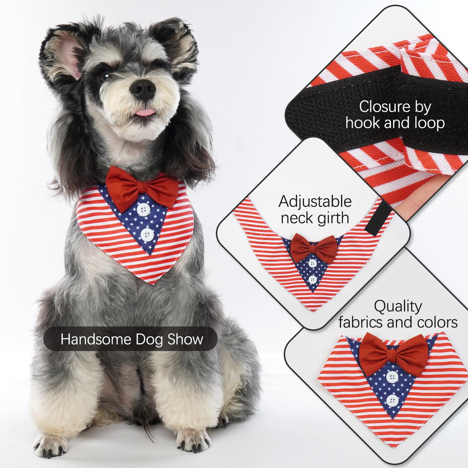 FUAMEY Independence Day Dog Scarfs 4Th of July Dog Bandanas American Flag Dog Tuxedo Pet Triangle Bibs Dog Holidays Outfit Dog C