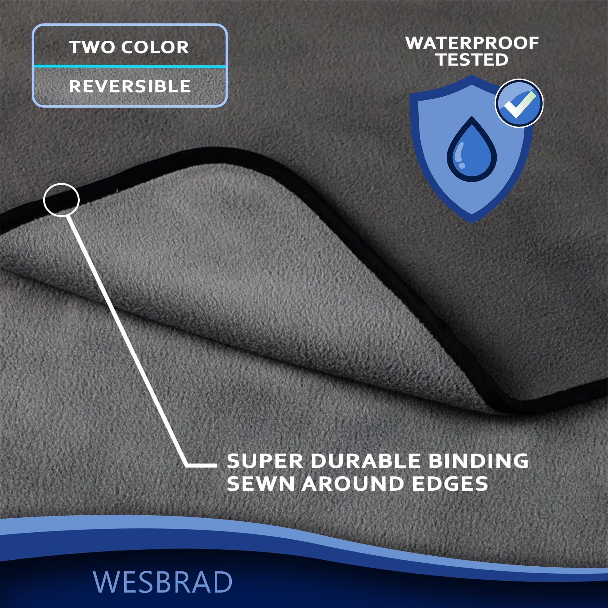 Wesbrad 100% Leak Proof, Waterproof, Totally Pee Proof, Ez-Wash, Durable, 3 Layer Blanket (60''X50'' Slate Grey/Cool Grey) Adult