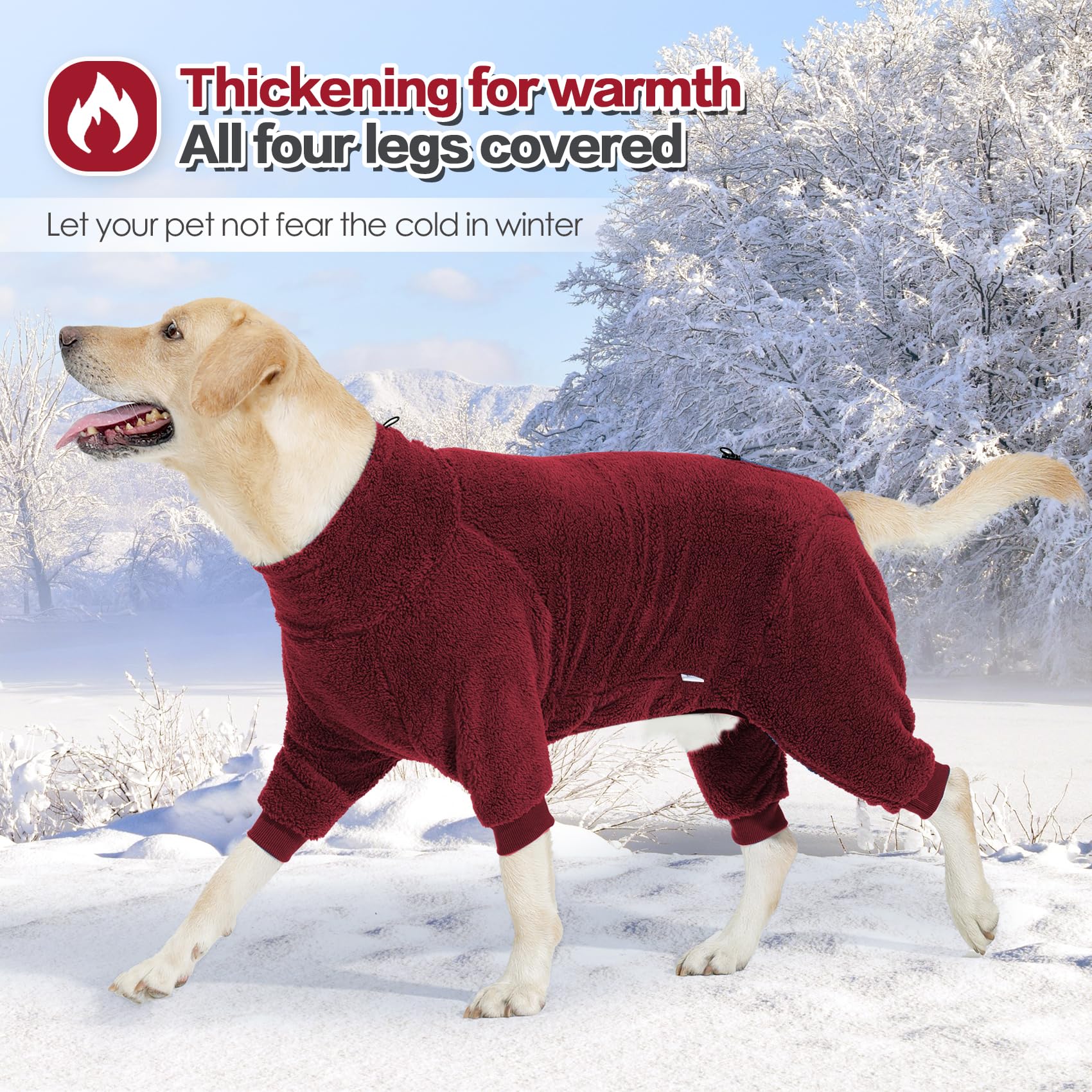 Pinellia Dog Winter Coat, Warm Fleece Dog Jacket, Windproof Dog Pullover Jumpsuit, Full Body Dog Pajamas Onesie, Cold Weather Cl
