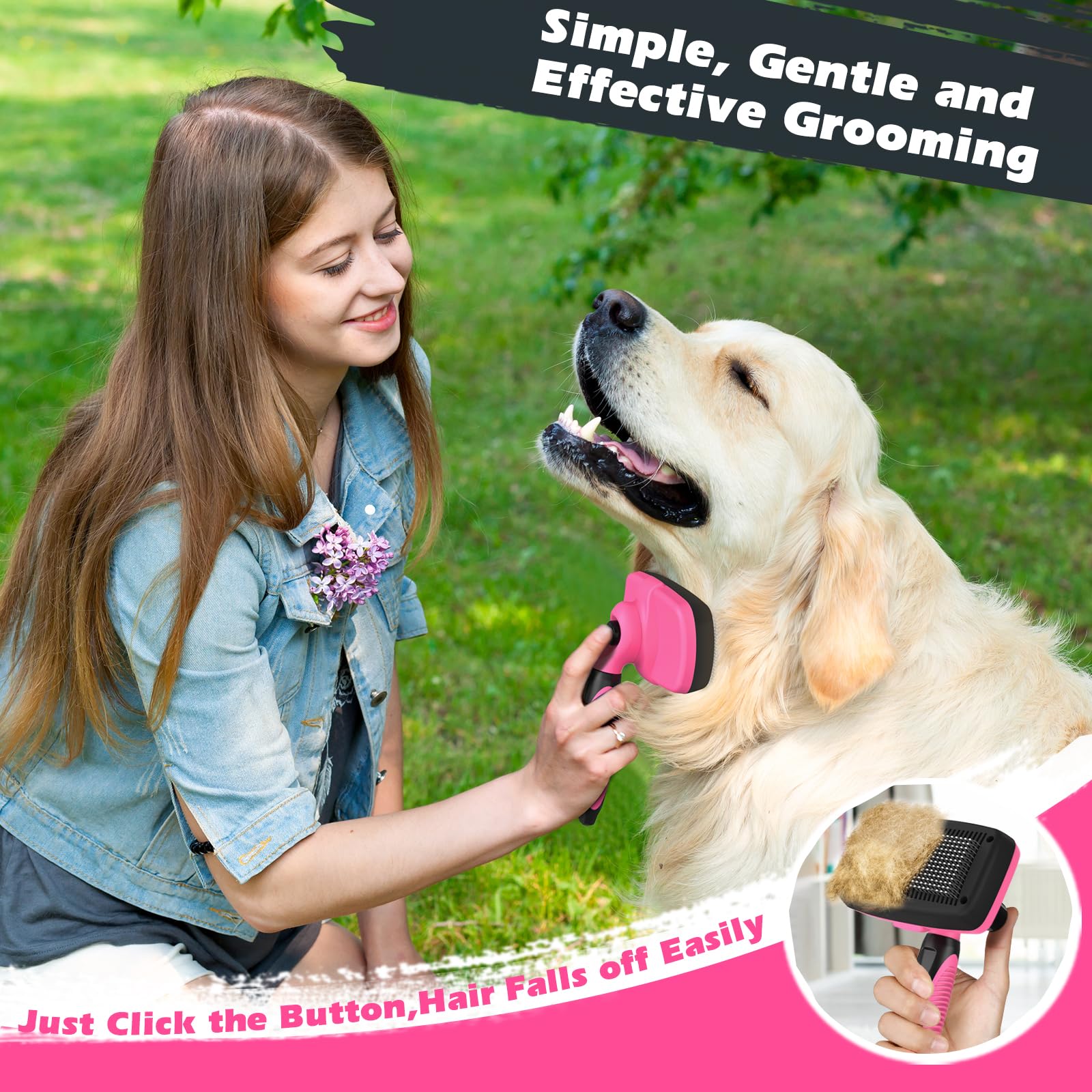 3PCS Self Cleaning Slicker Brush & Pet Grooming Rake & Bath Brush for Dogs,Cats and Horses | Double-Sided Dematting Comb & Skin