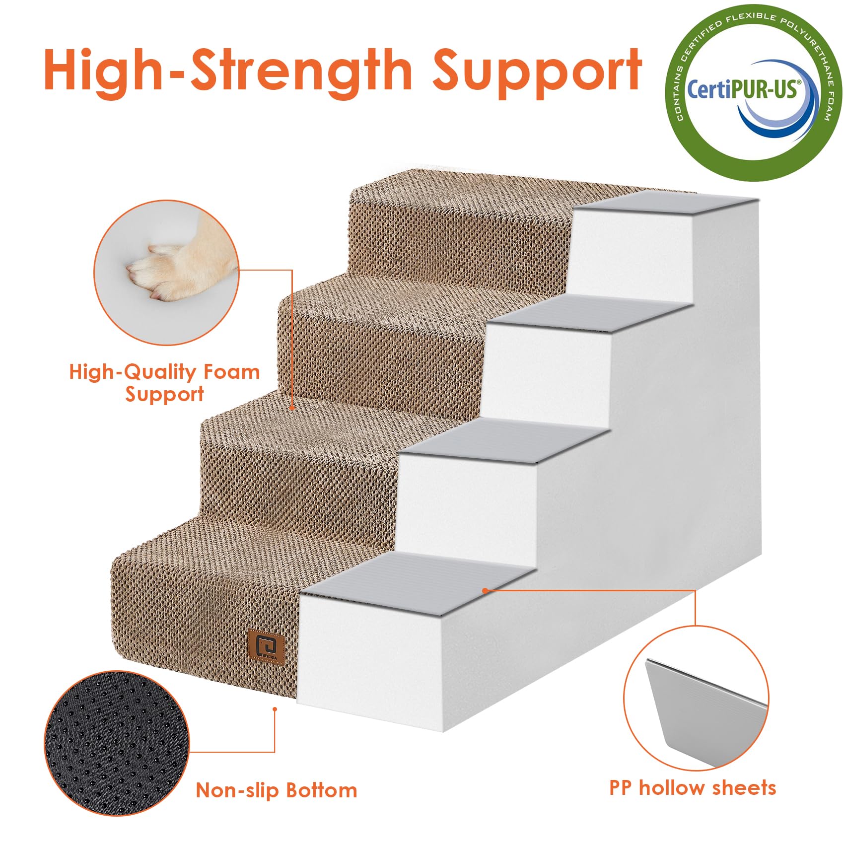 Eheyciga Dog Stairs For Bed 20”H, 4-Step Extra Wide Dog Steps For High Bed, Pet Steps For Small Dogs And Cats, Non-Slip Balanced Dog Indoor Ramp, Camel