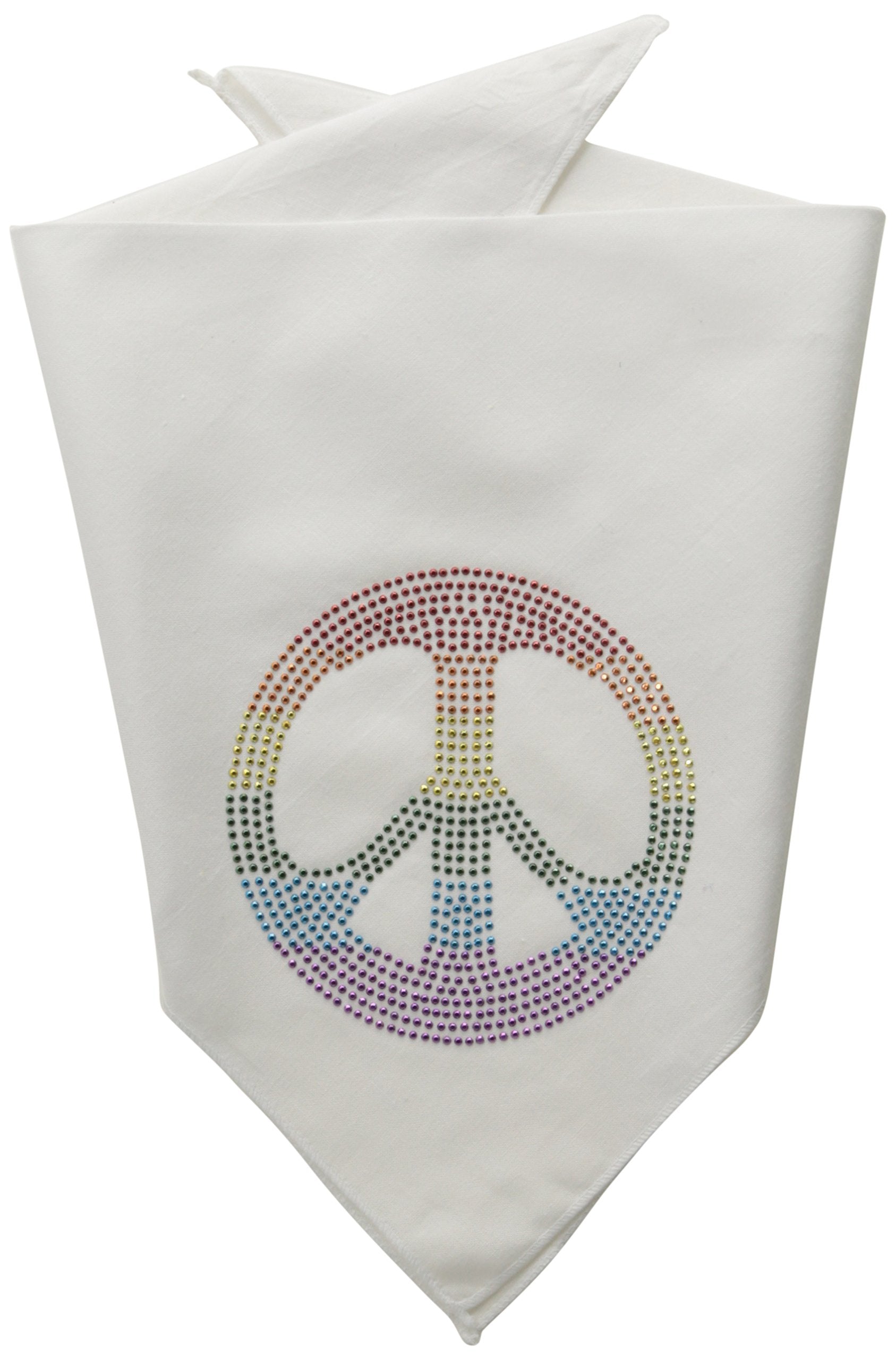 Mirage Pet Products Rainbow Peace Sign Rhinestone Bandana, Small, White