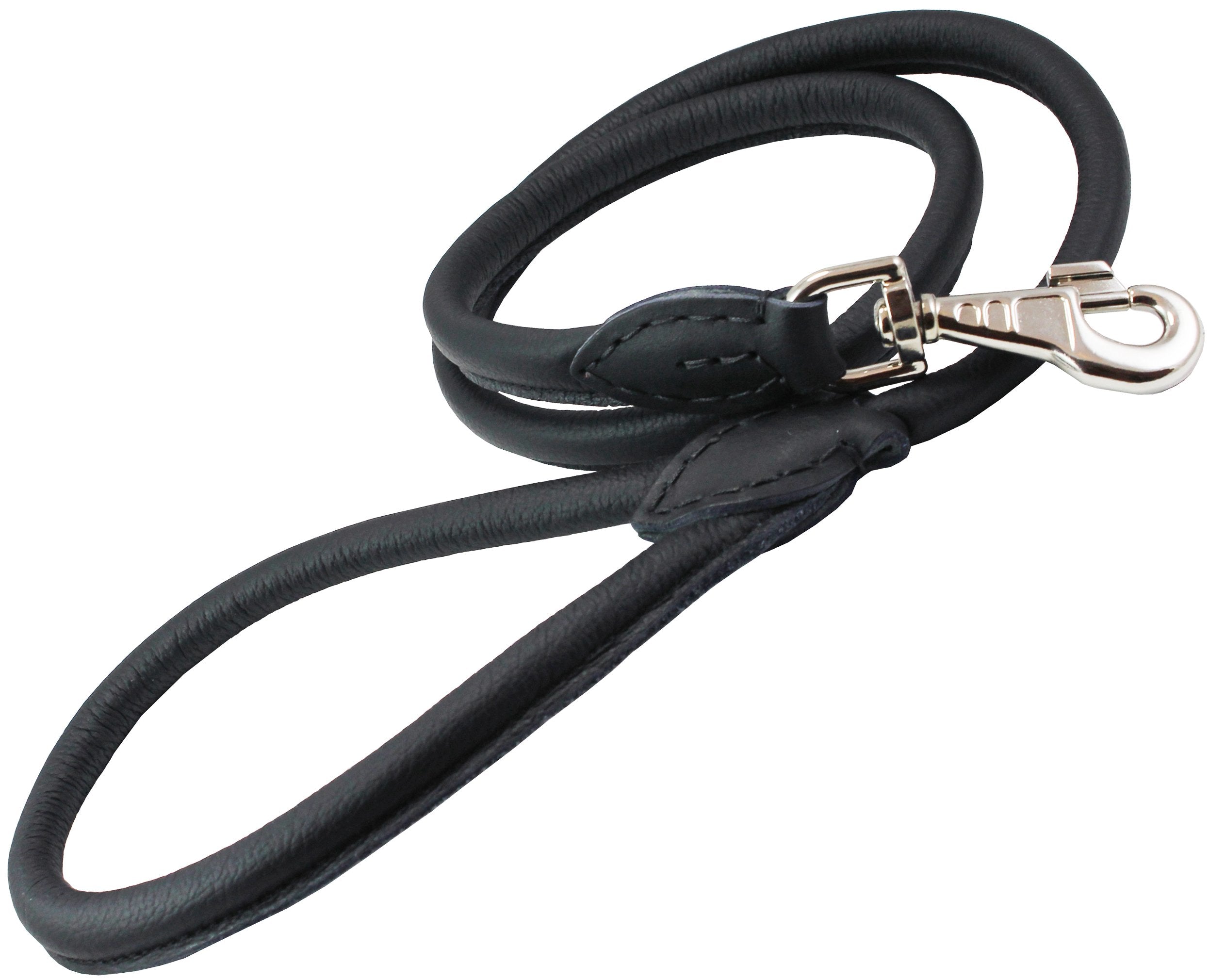 Dogs My Love 4Ft Long Round Genuine Rolled Leather Dog Leash Black (Large: 1/2'')