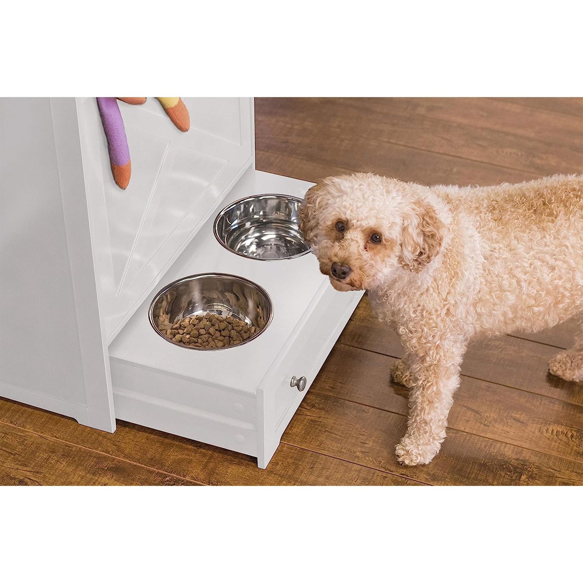 zoovilla Pet Feeder Station with Storage - Dog Bowl Stand, 13.78"D x 24.02"W x 35.04"H, White, Model PTF0071720110