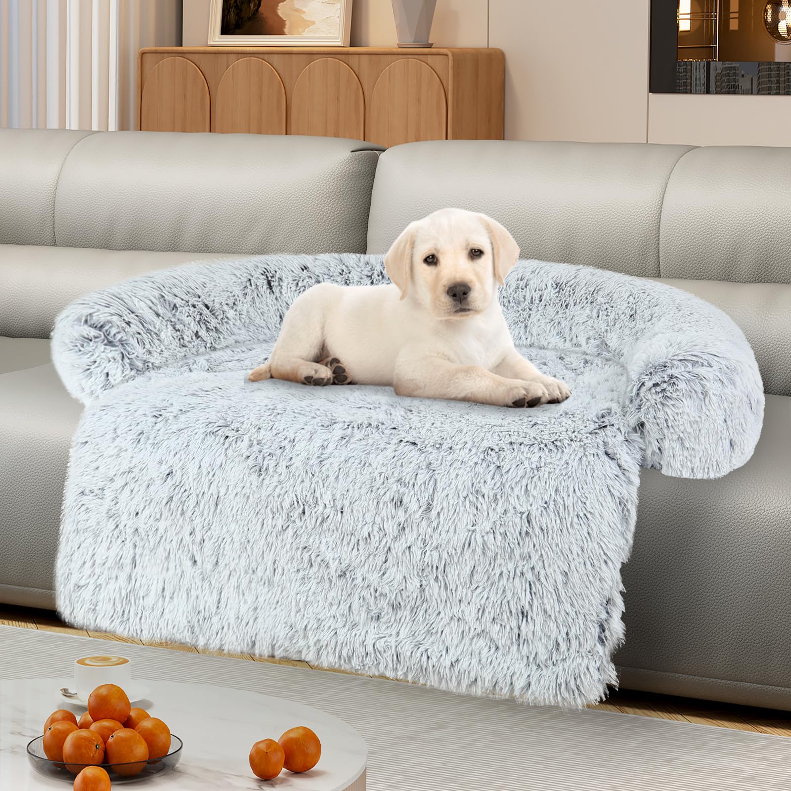 Luxurious Dog Couch Bed Protector For Dogs Memory Foam, Removable Fluffy Plush Pet Couch Cover For Dogs Washable, Calming Dog So