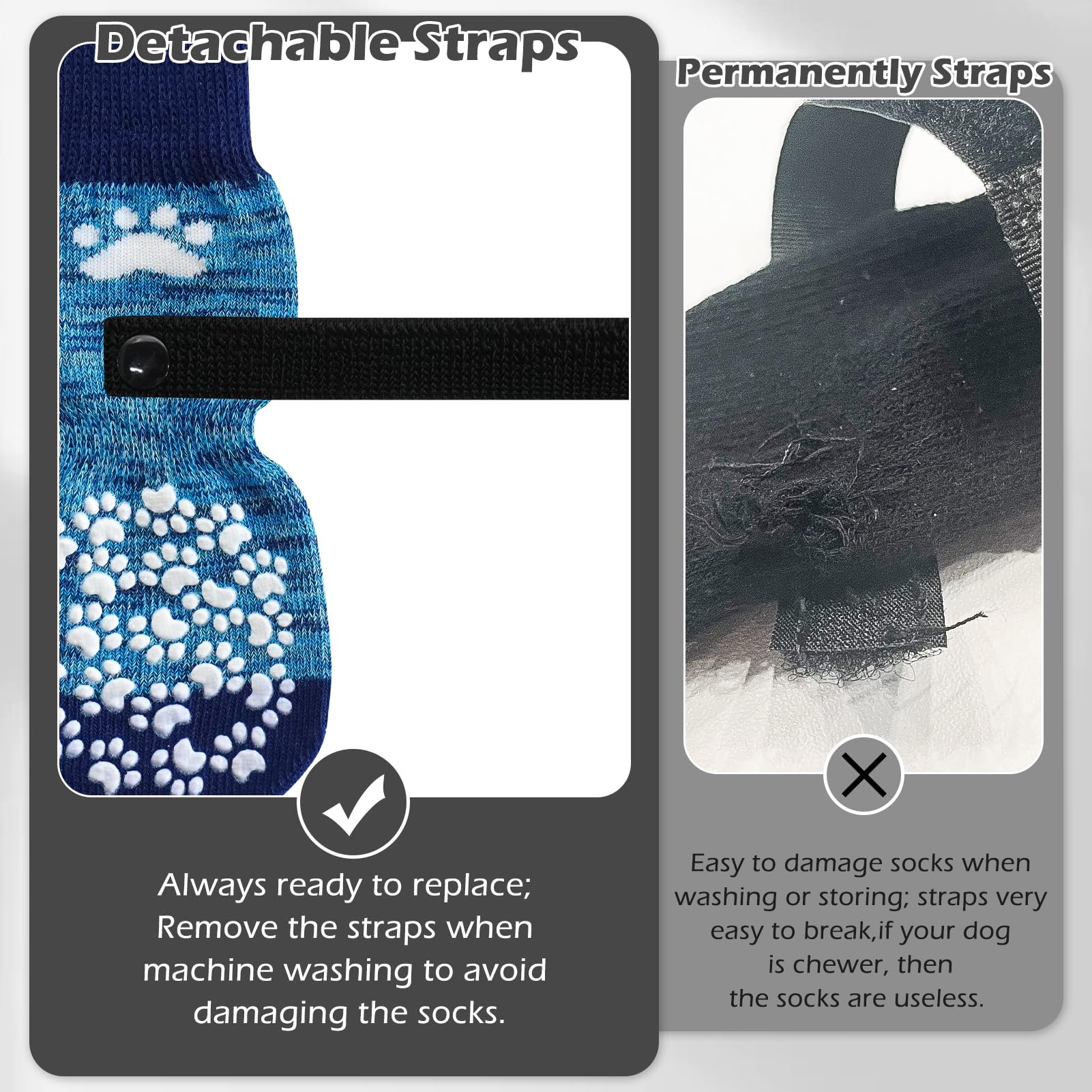 Expawlorer Double Side Anti-Slip Dog Socks 2 Pairs - Adjustable Pet Paw Protector With Strap, Traction Control Non-Skid For Indo