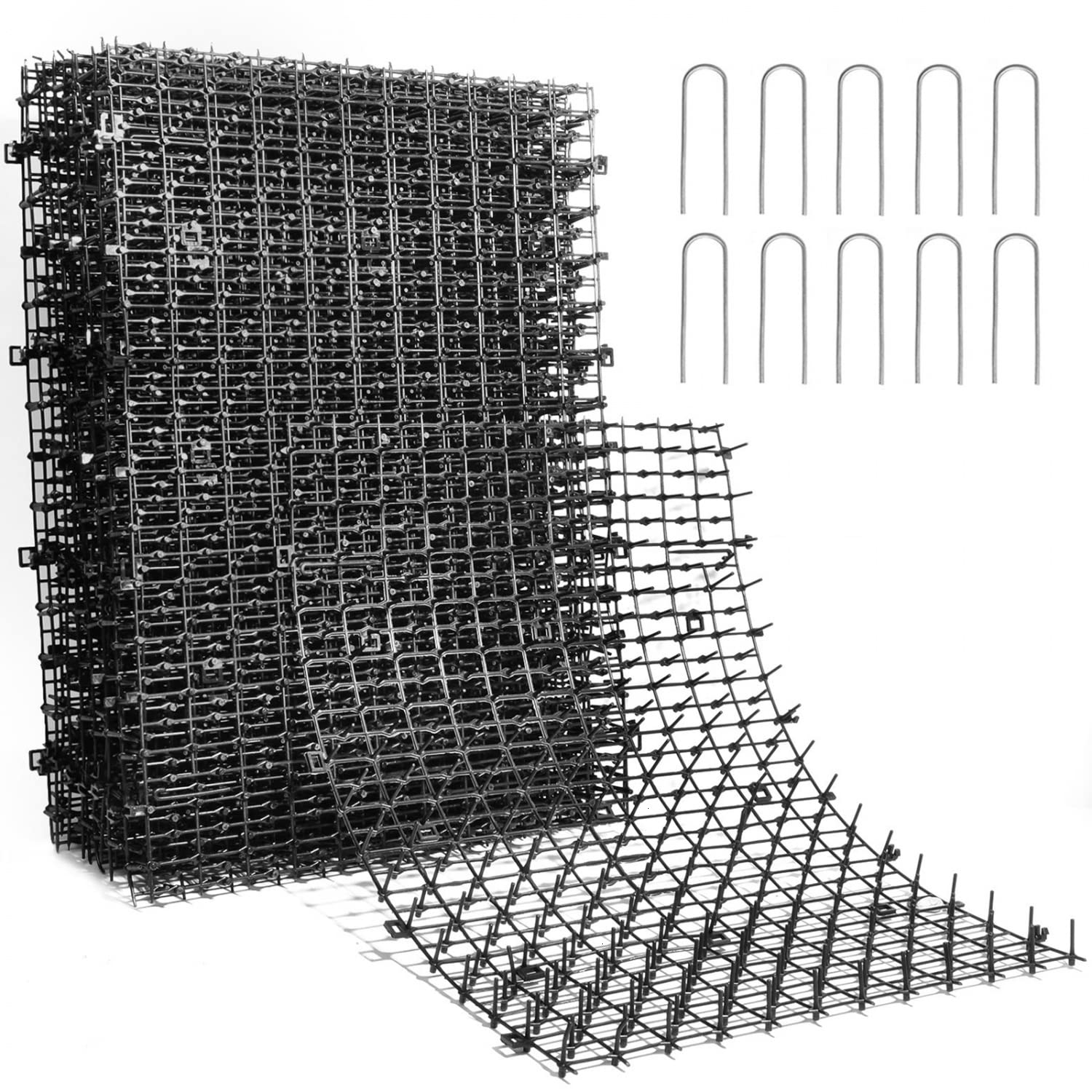 Pomeat Cat Scat Mat 15 PCS with Spikes, 16x12'', Plastic, Black, Cat Deterrent for Outdoor and Indoor Use, Model LCNEMIJDA1