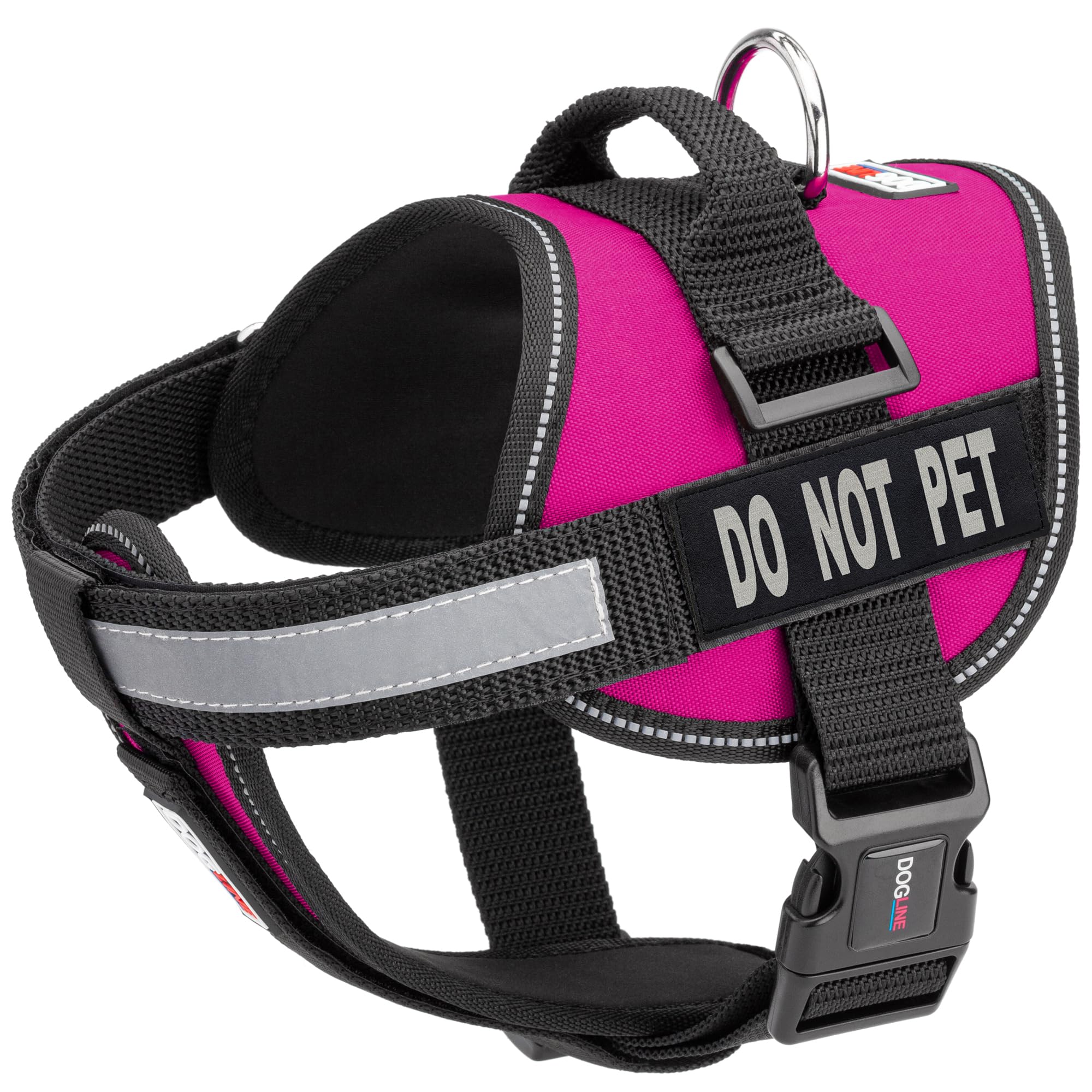 Dogline Vest Harness for Dogs and 2 Removable Do Not Pet Patches, Large/28 to 38, Pink