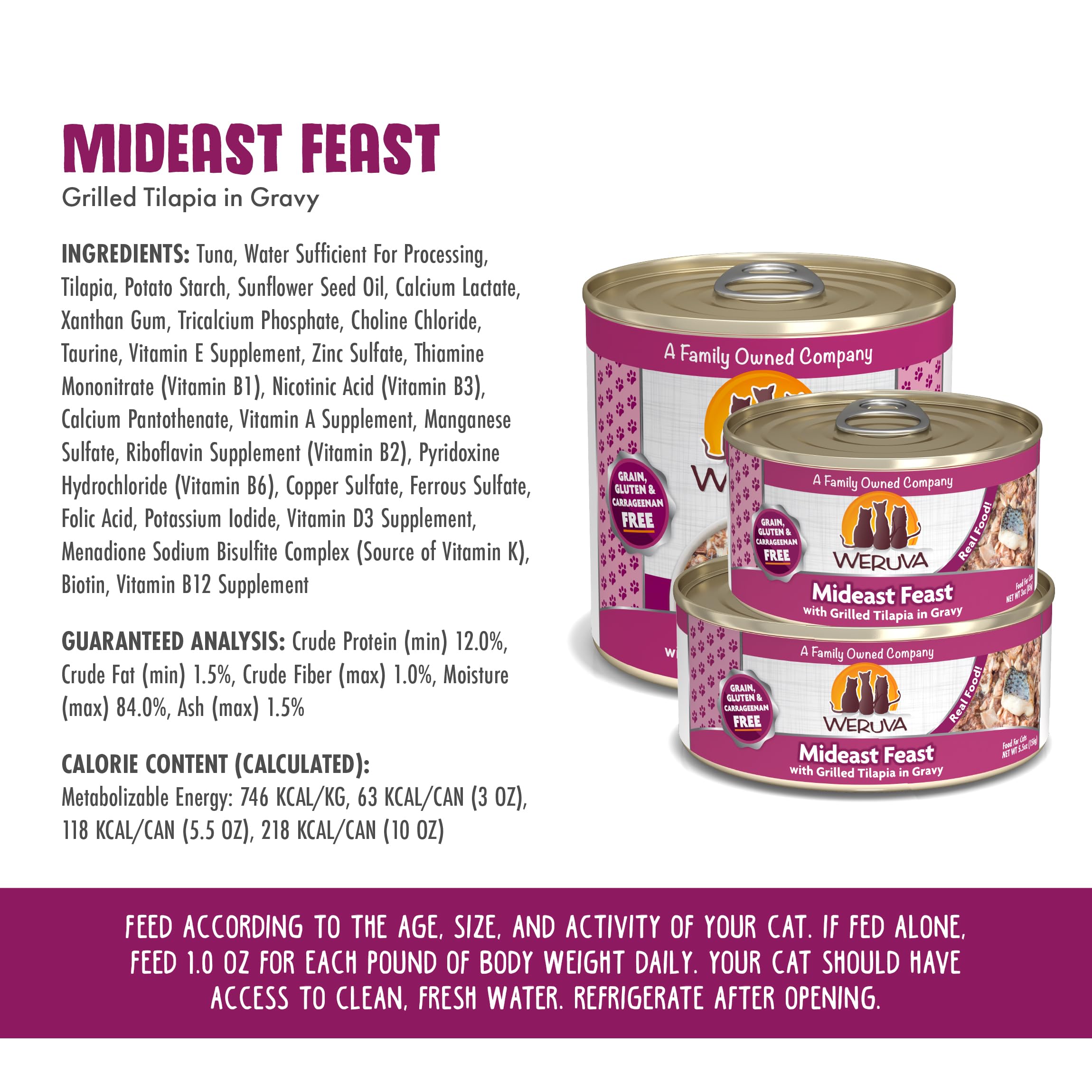 Weruva Classic Cat Food, Mideast Feast with Grilled Tilapia in Gravy, 3oz Can (Pack of 24)