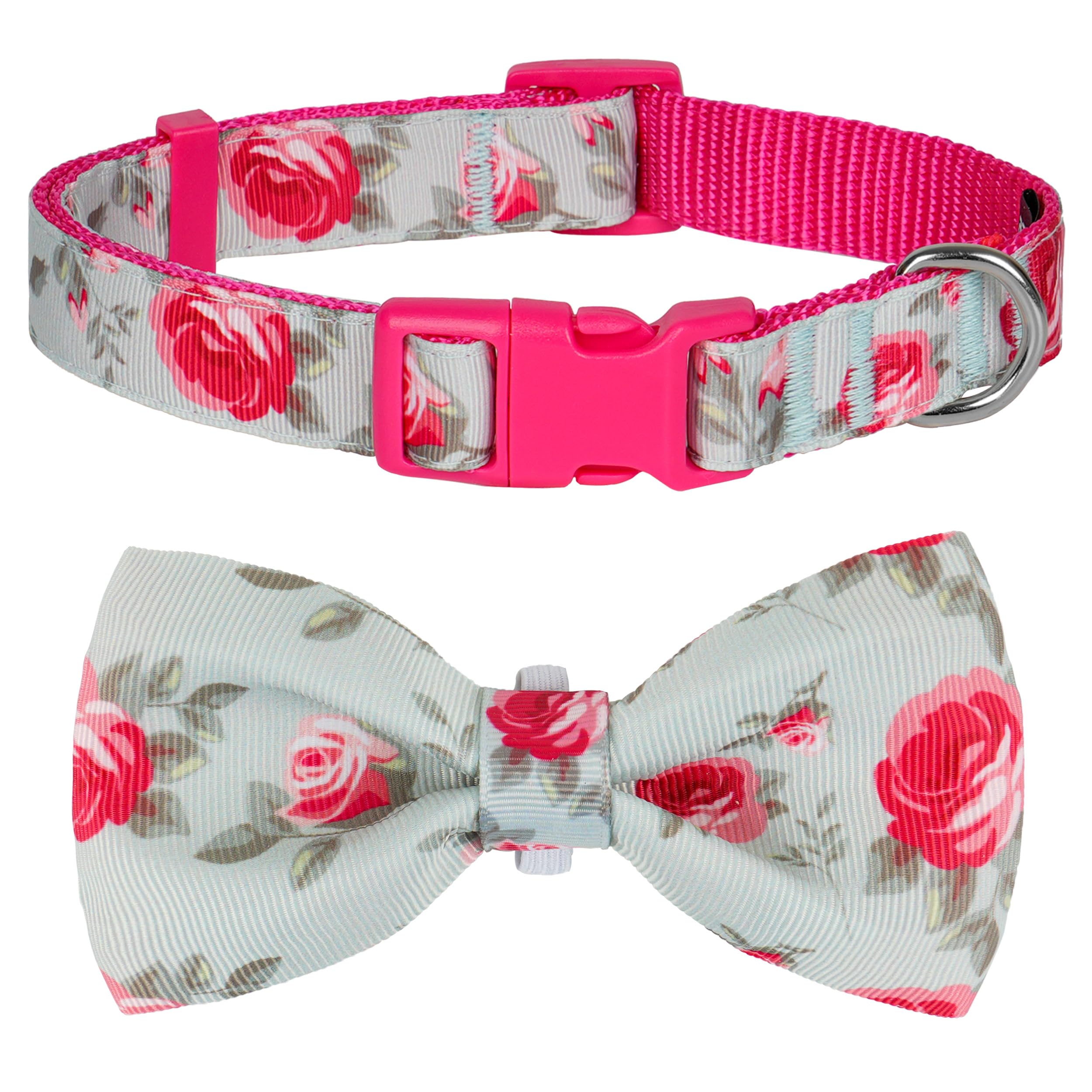 Azuza Dog Collar With Bow Tie, Soft And Comfortable Adjustable Bowtie Dog Collar For Large Dogs (L, Camellia Flower)