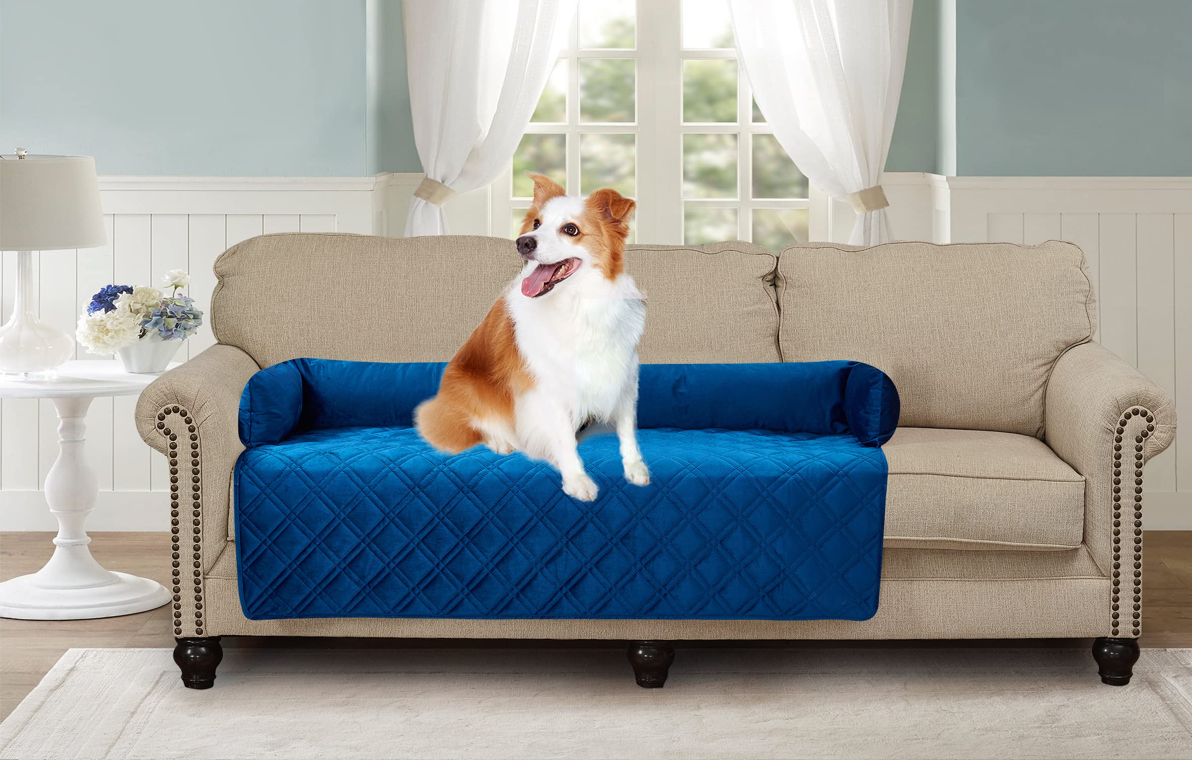 Brilliant Sunshine Premium Blue Silky Velvet Pet Sofa Bed, Slip Resistant, Waterproof, Washable Couch Protector With Removable B