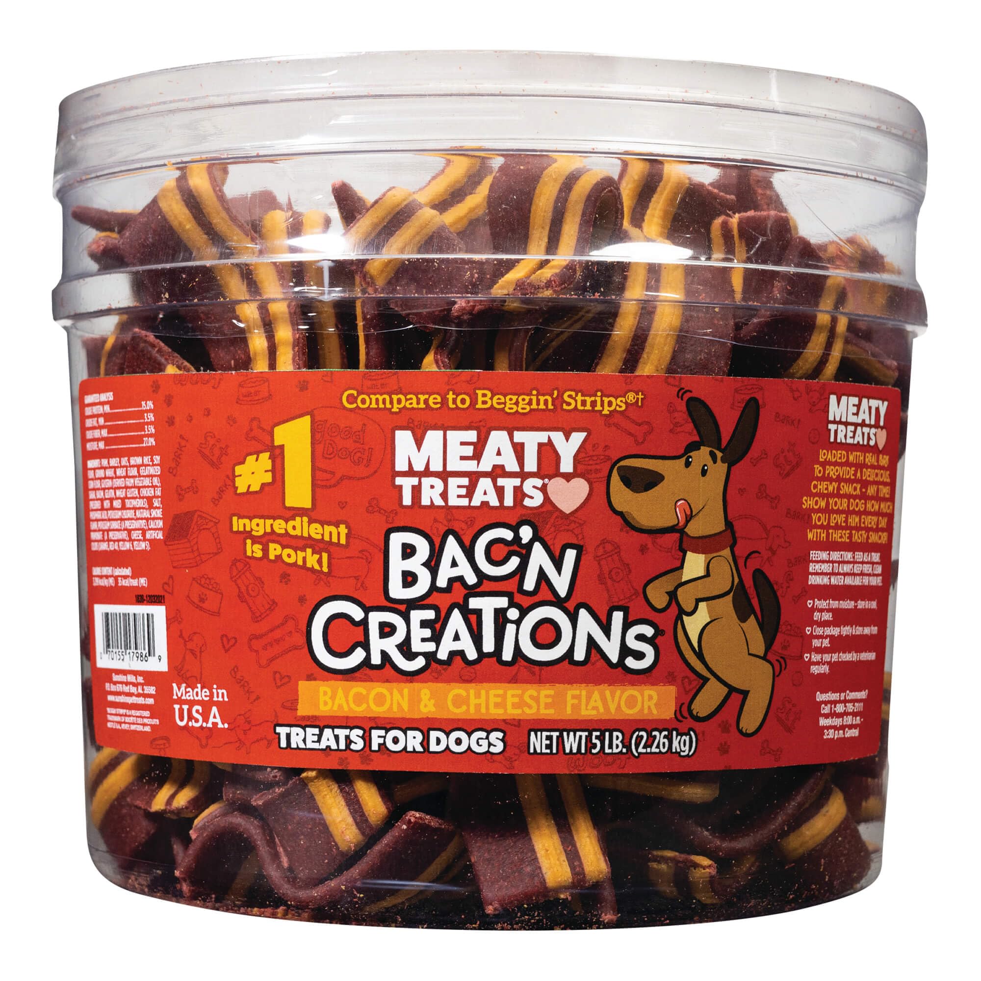 Meaty Treats Bacon and Cheese Dog Treats,5 lb. Tub