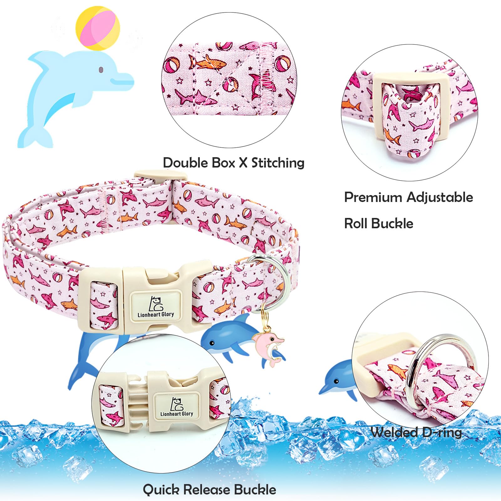 Lionheart Glory Pink Shark Pattern Cute Dog Collar - Adjustable, Durable For Small Dogs