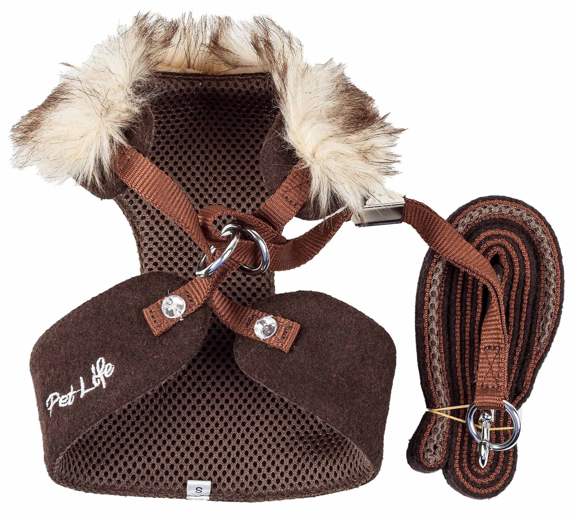 Pet Life Luxe 'Furracious' 2-In-1 Mesh Reversed Adjustable Dog Harness-Leash W/ Removable Fur Collar(D0102H70Hf7.)