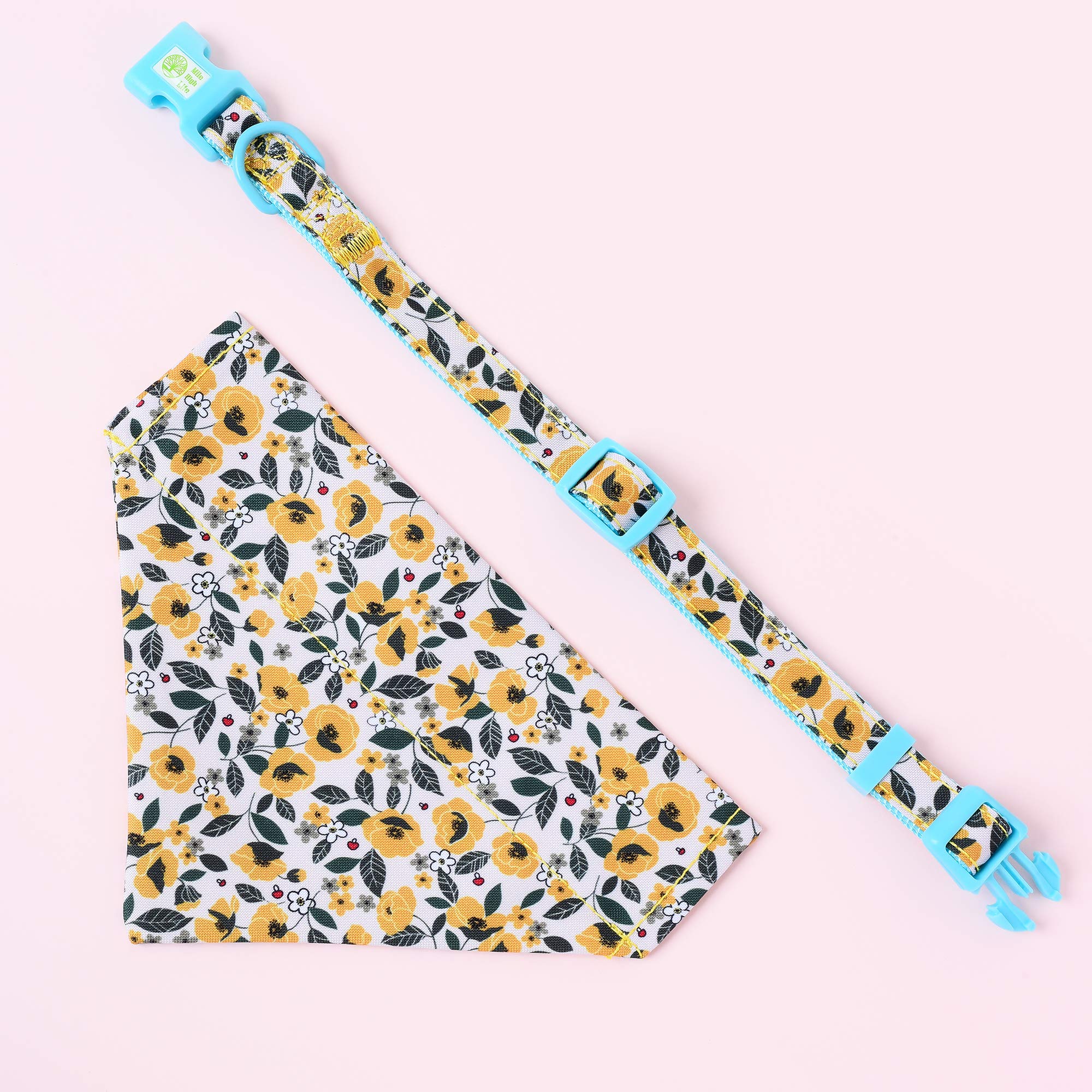 Mile High Life | Cute Bandana Collar | Soft Poly Cotton Fabric Collars For Small Dogs | Flower & Fruit Pattern(Bindweed, Bandana